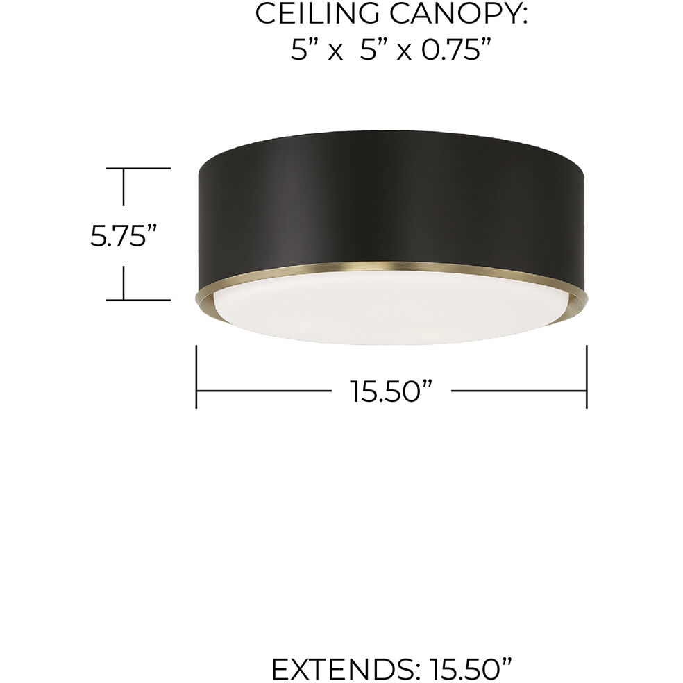 Carlton 3 Light 15.5 inch Matte Brass and Black Flush Mount Ceiling Light