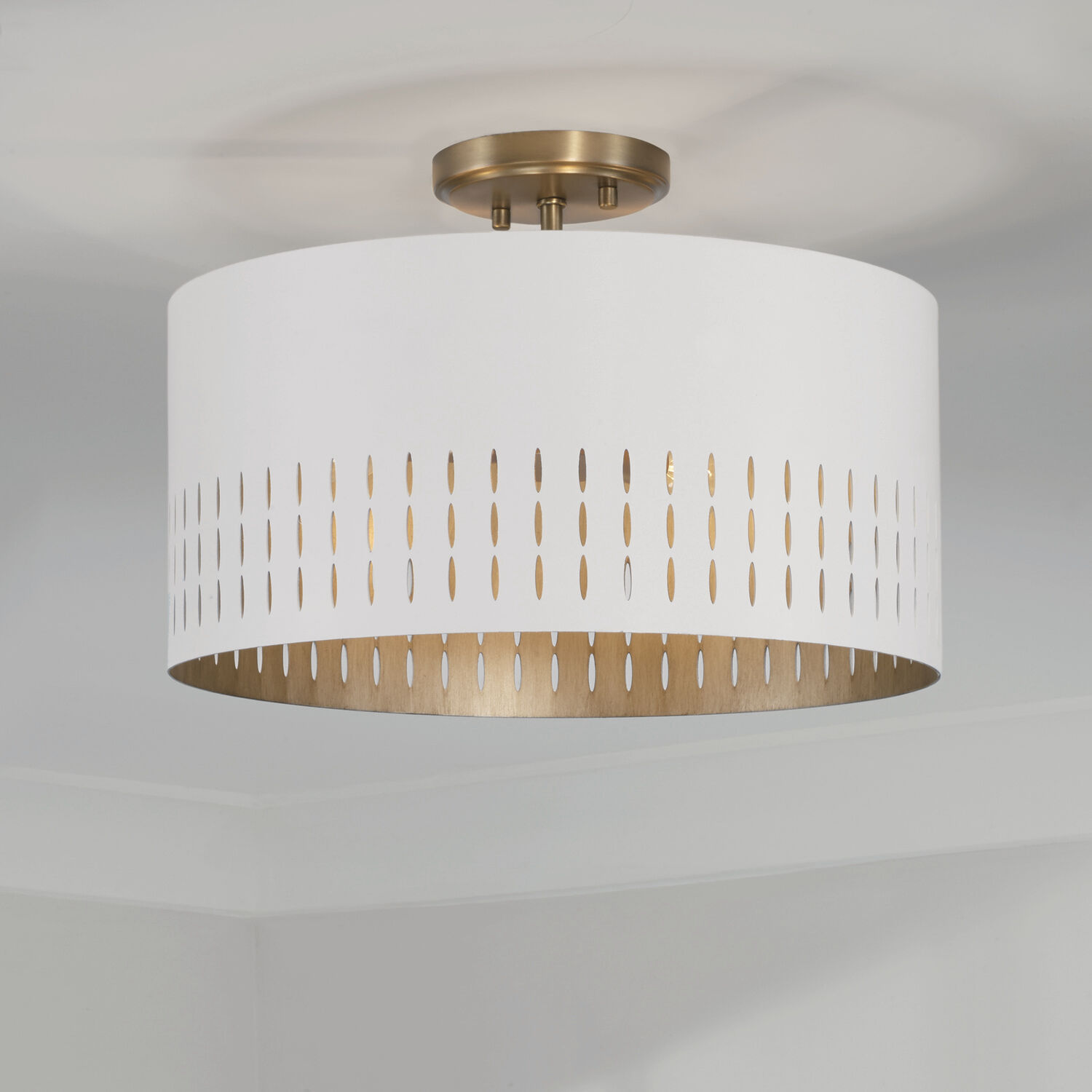 White semi flush shop mount ceiling light
