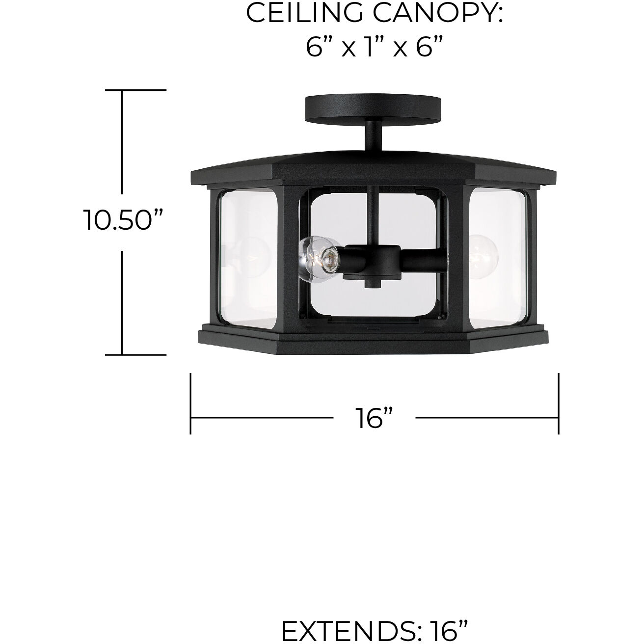 Walton 3 Light 16 inch Black Outdoor Semi-Flush Mount
