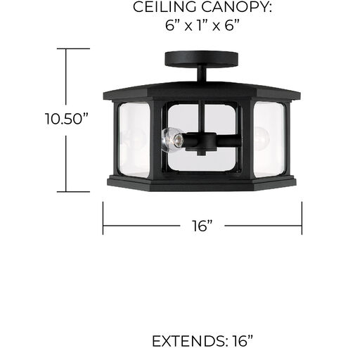 Walton 3 Light 16 inch Black Outdoor Semi-Flush Mount