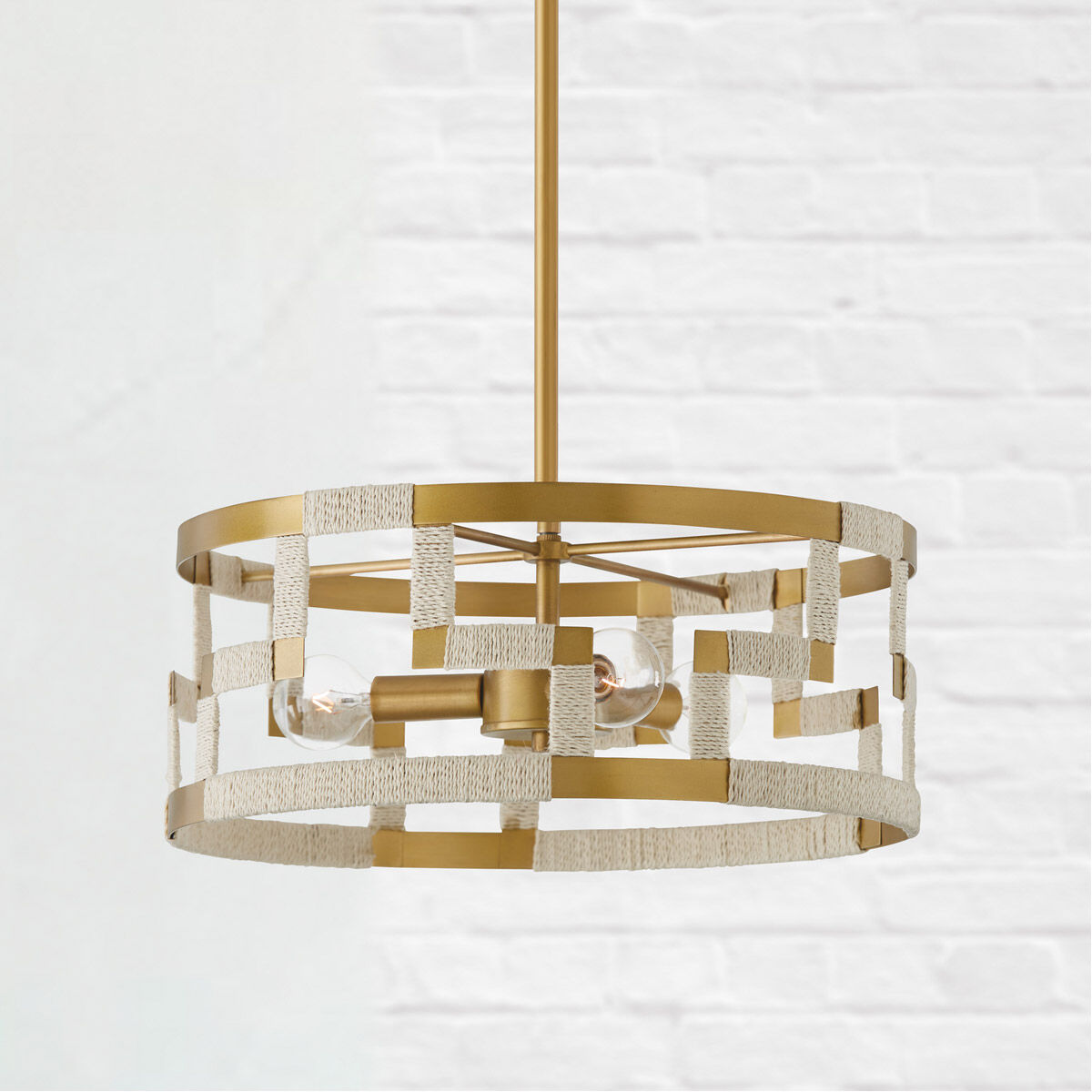 Hala 3 Light 15.25 inch Bleached Natural Jute and Patinaed Brass Semi-Flush Mount Ceiling Light, Convertible Dual Mount