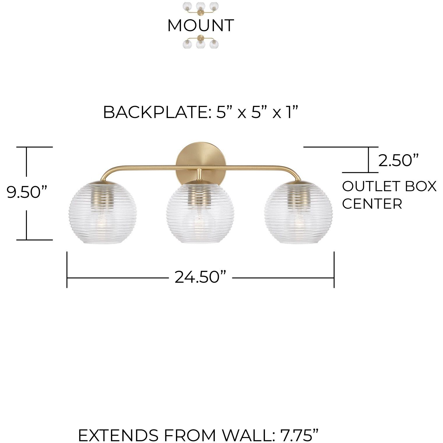 Dolan 3 Light 24.5 inch Matte Brass Vanity Light Wall Light