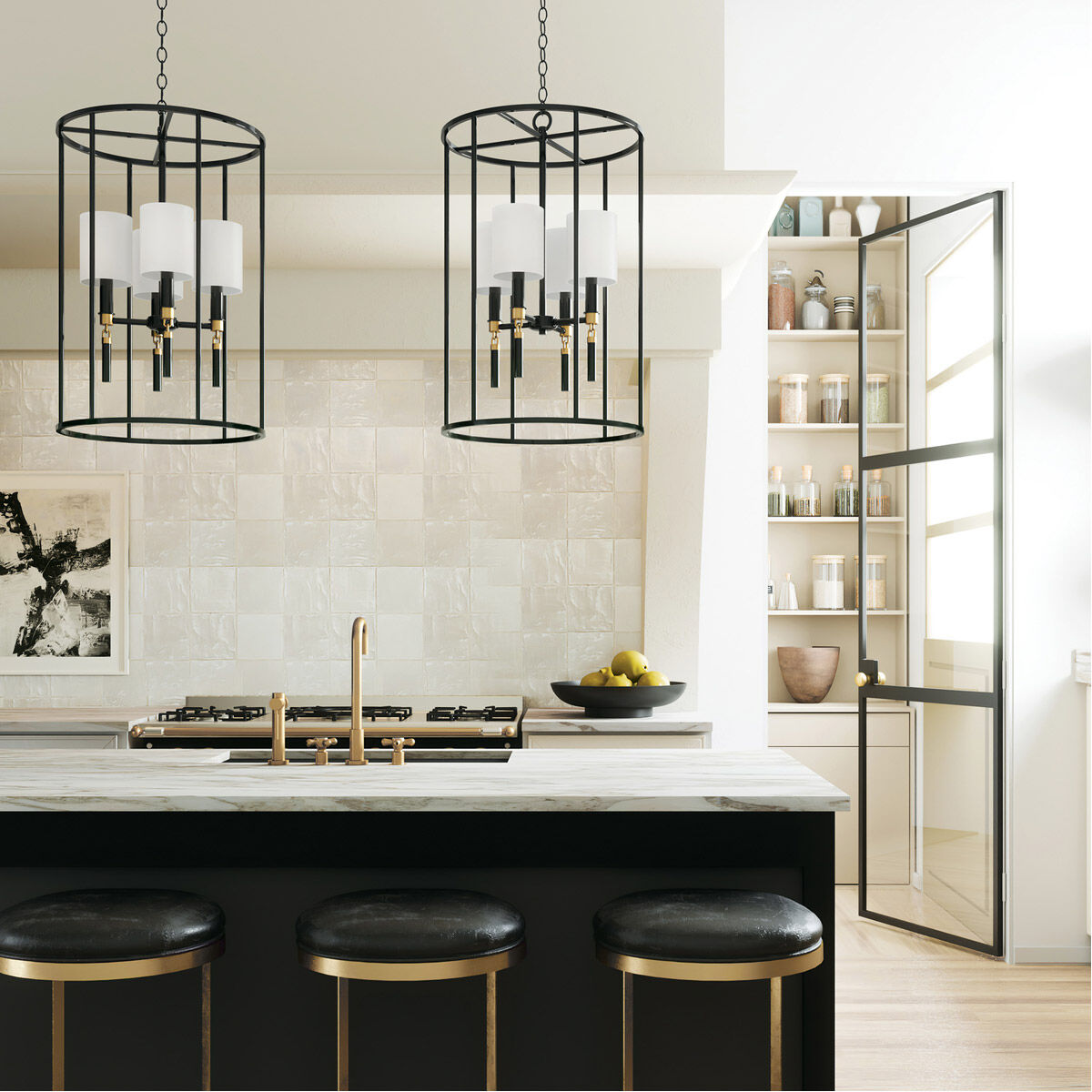 Beckham 4 Light 18.5 inch Glossy Black and Aged Brass Foyer Light Ceiling Light