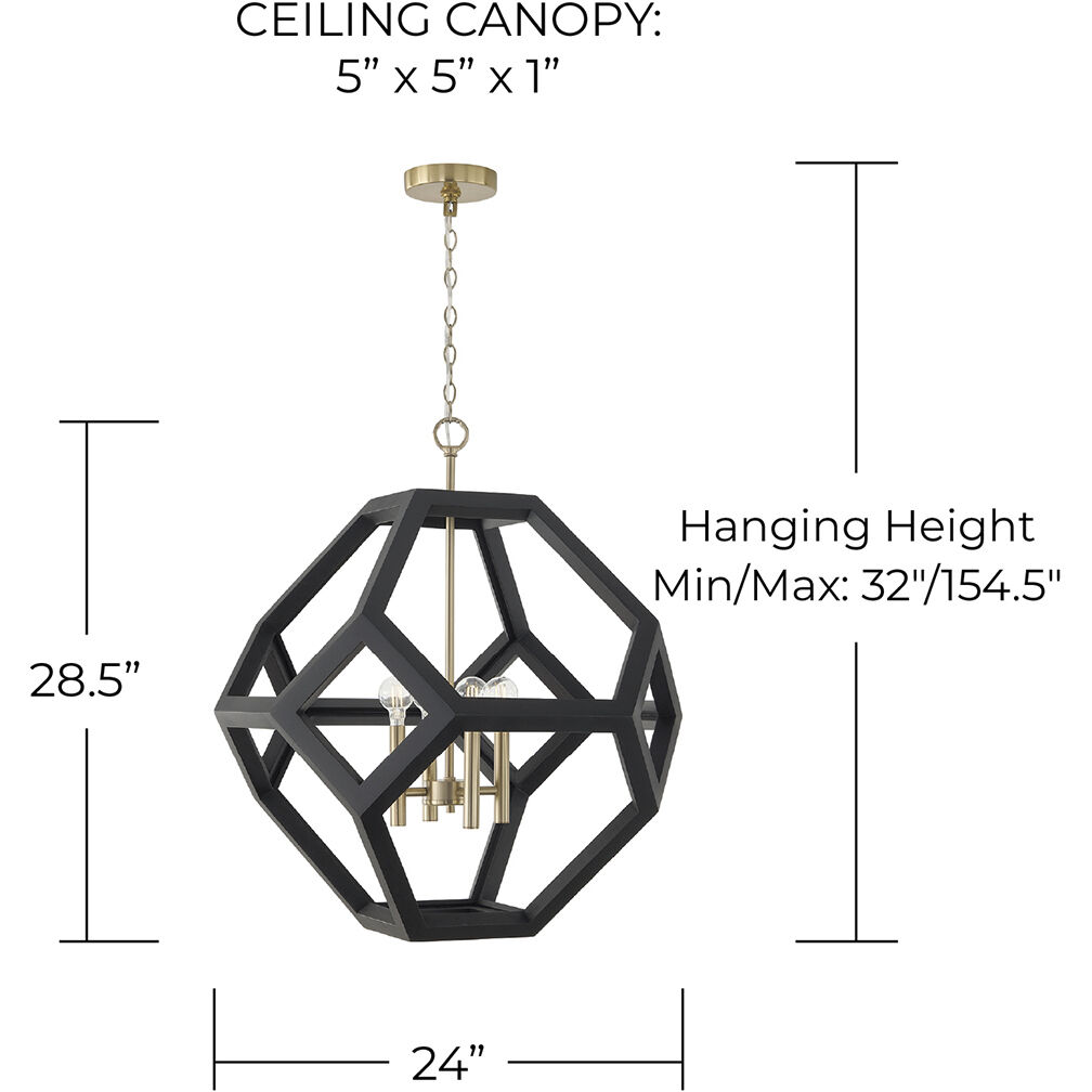 Geo 4 Light 24 inch Flat Black and Matte Brass Pendant Ceiling Light