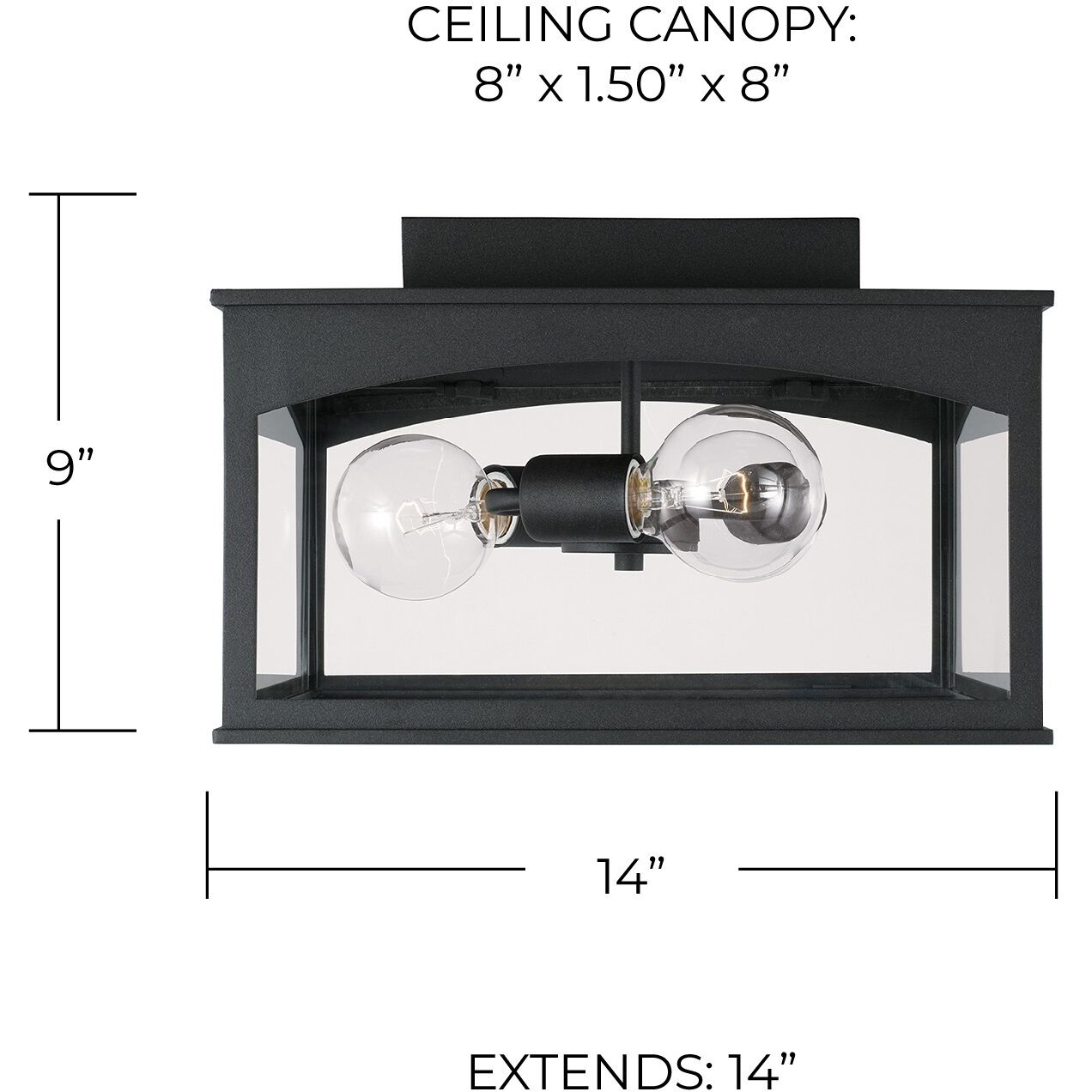 Burton 3 Light 14 inch Black Outdoor Flush Mount