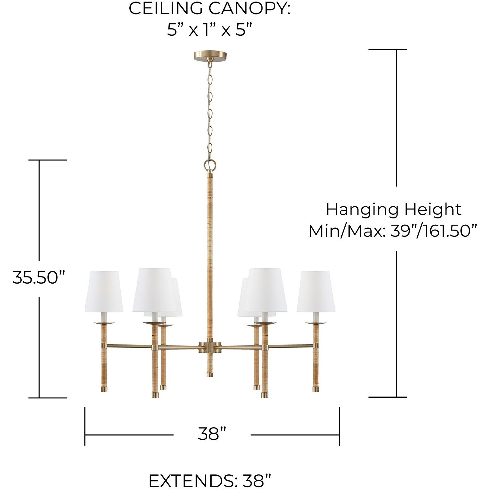 Tulum 6 Light 38 inch Matte Brass Chandelier Ceiling Light