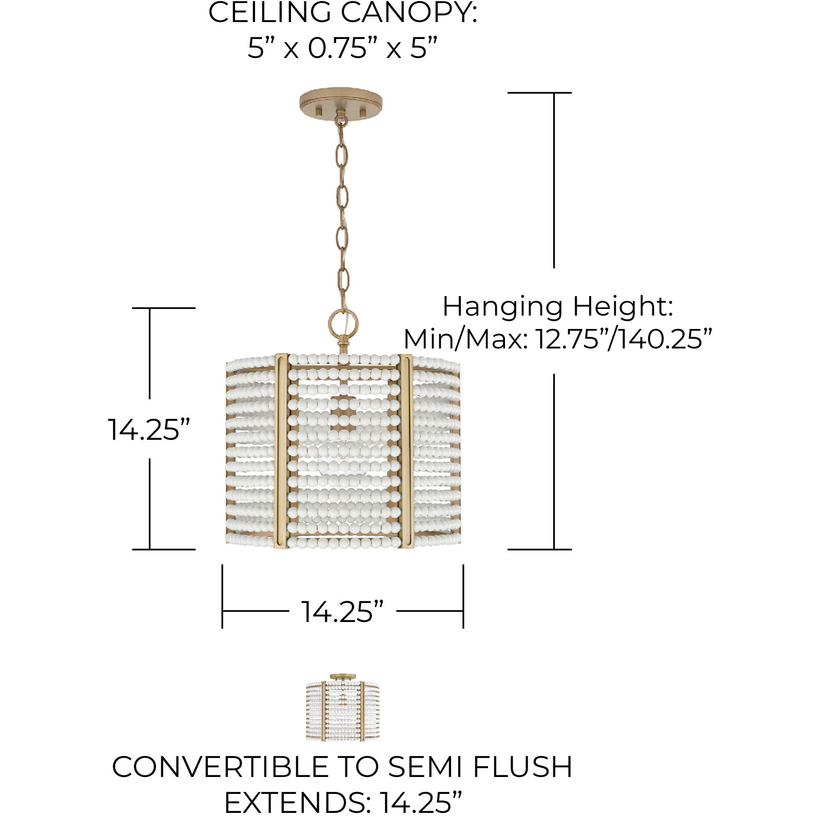 Brynn 1 Light 14.25 inch Aged Brass Painted Semi-Flush Mount Ceiling Light, Convertible Dual Mount