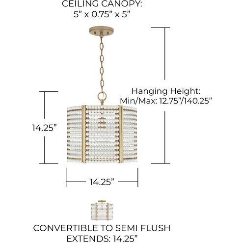 Brynn 1 Light 14.25 inch Aged Brass Painted Semi-Flush Mount Ceiling Light, Convertible Dual Mount