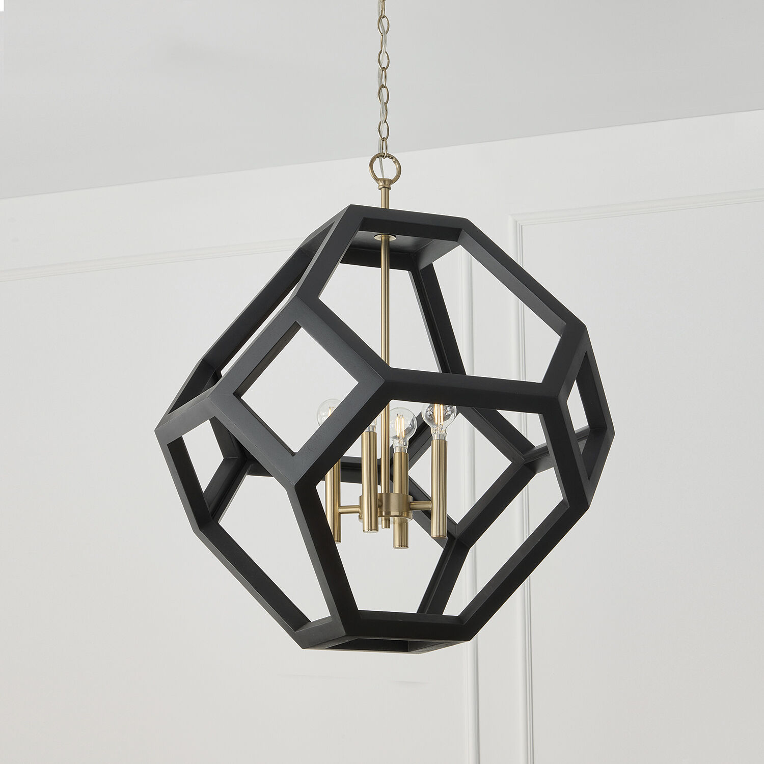 Geo 4 Light 24 inch Flat Black and Matte Brass Pendant Ceiling Light