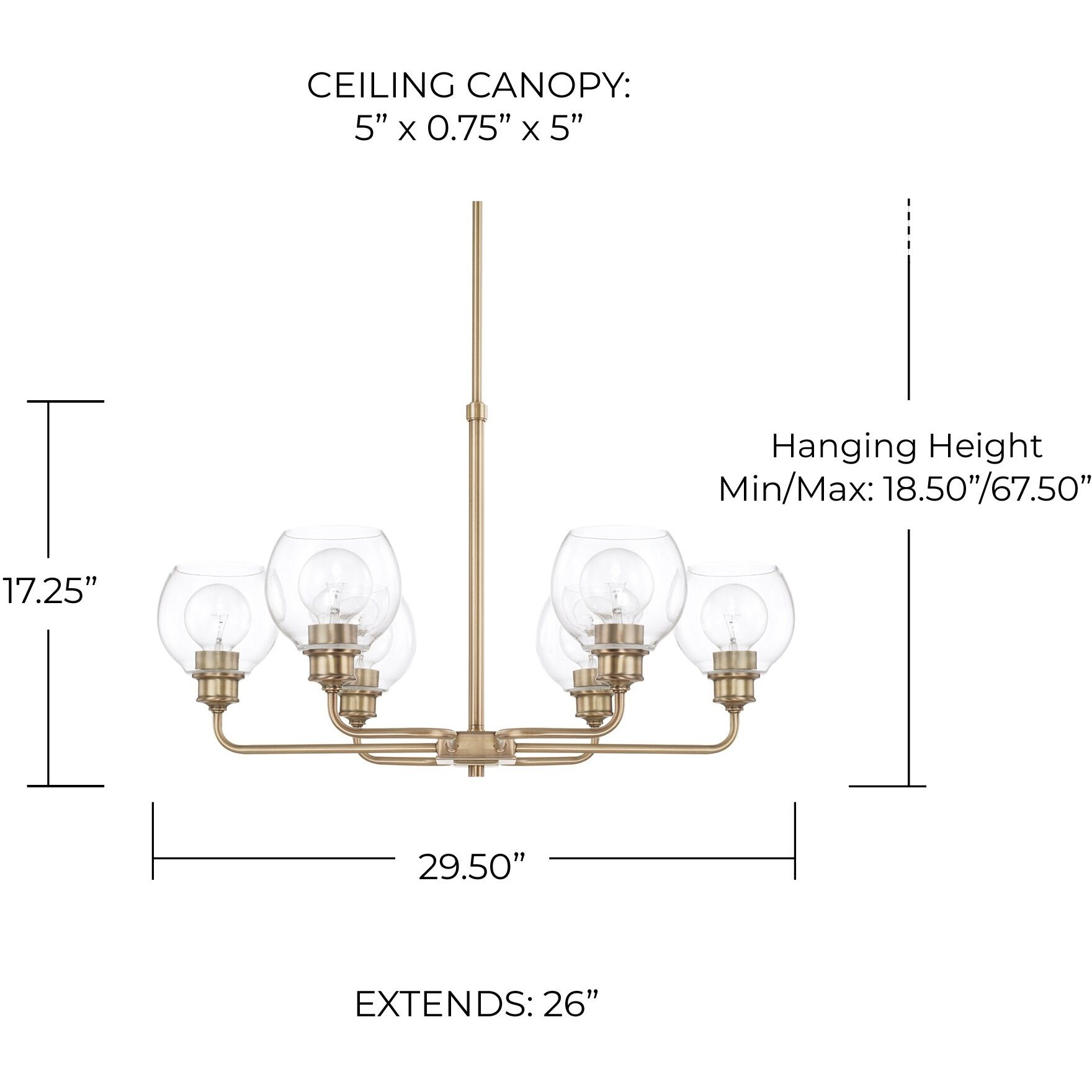 Mid Century 6 Light 30 inch Aged Brass Chandelier Ceiling Light