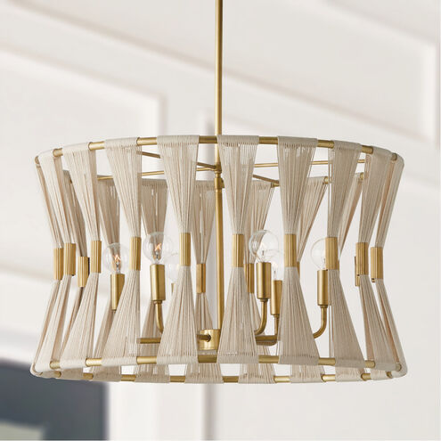 Bianca 6 Light 25 inch Bleached Natural Rope and Patinaed Brass Pendant Ceiling Light