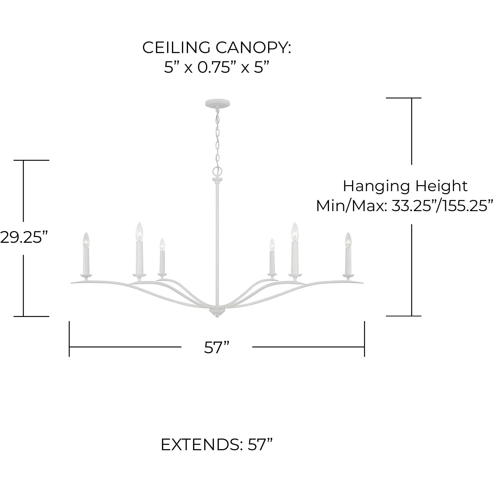 Grady 6 Light 57 inch Textured White Chandelier Ceiling Light