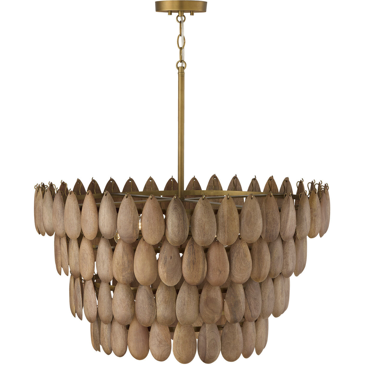 Ravi 4 Light 28.75 inch Light Wood and Patinaed Brass Pendant Ceiling Light
