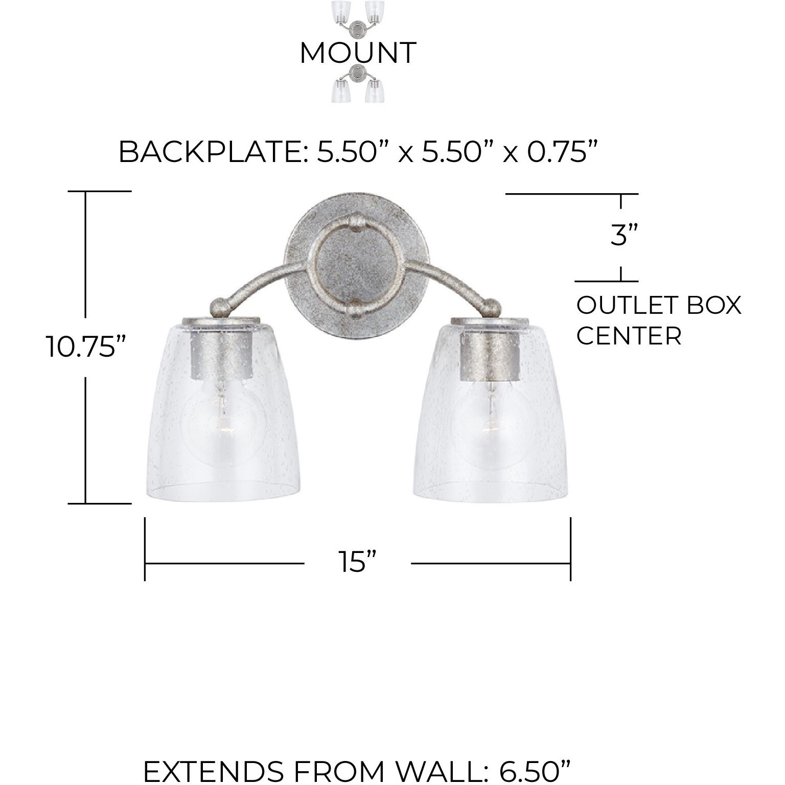 Oran 2 Light 15 inch Antique Silver Vanity Light Wall Light