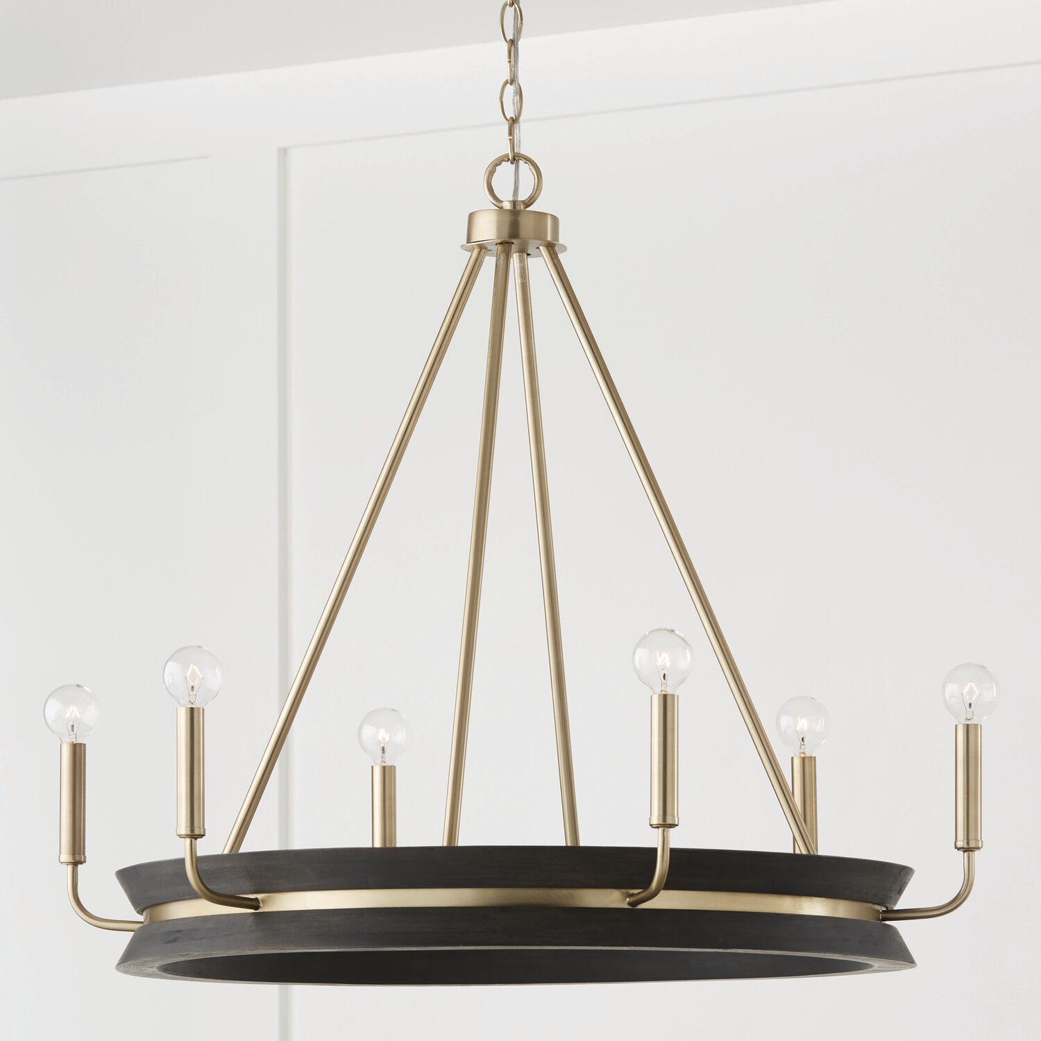Finn 6 Light 31 inch Black Stain and Matte Brass Chandelier Ceiling Light