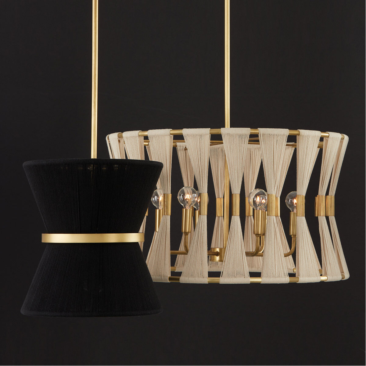 Bianca 6 Light 25 inch Bleached Natural Rope and Patinaed Brass Pendant Ceiling Light