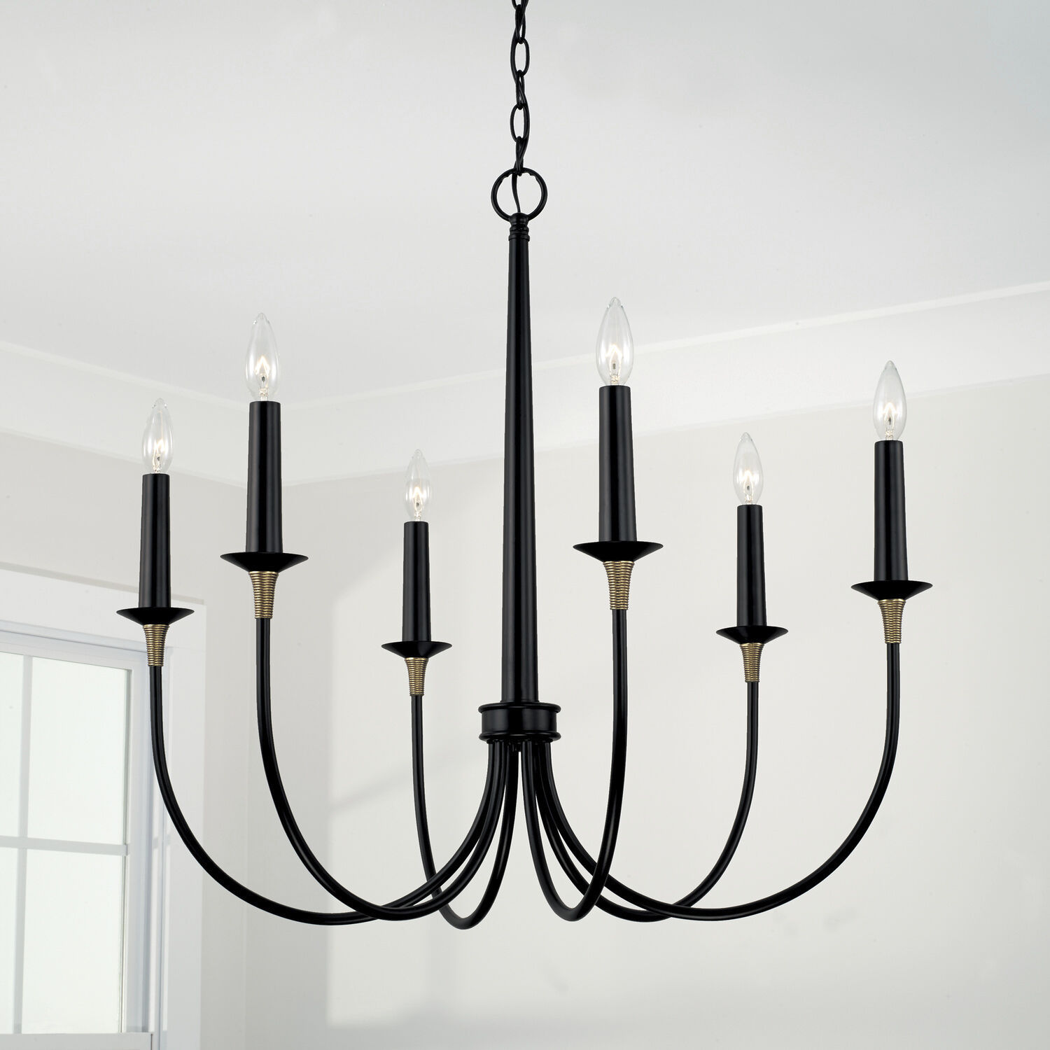Amara 6 Light 31 inch Matte Black with Brass Chandelier Ceiling Light