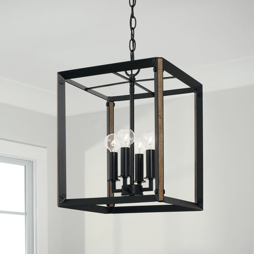 Rowe 4 Light 12 inch Matte Black and Brown Wood Foyer Ceiling Light
