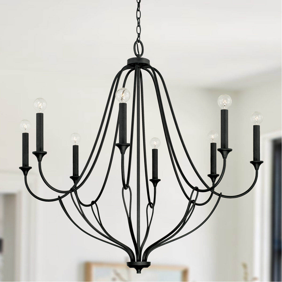 Bentley 8 Light 38 inch Black Iron Chandelier Ceiling Light