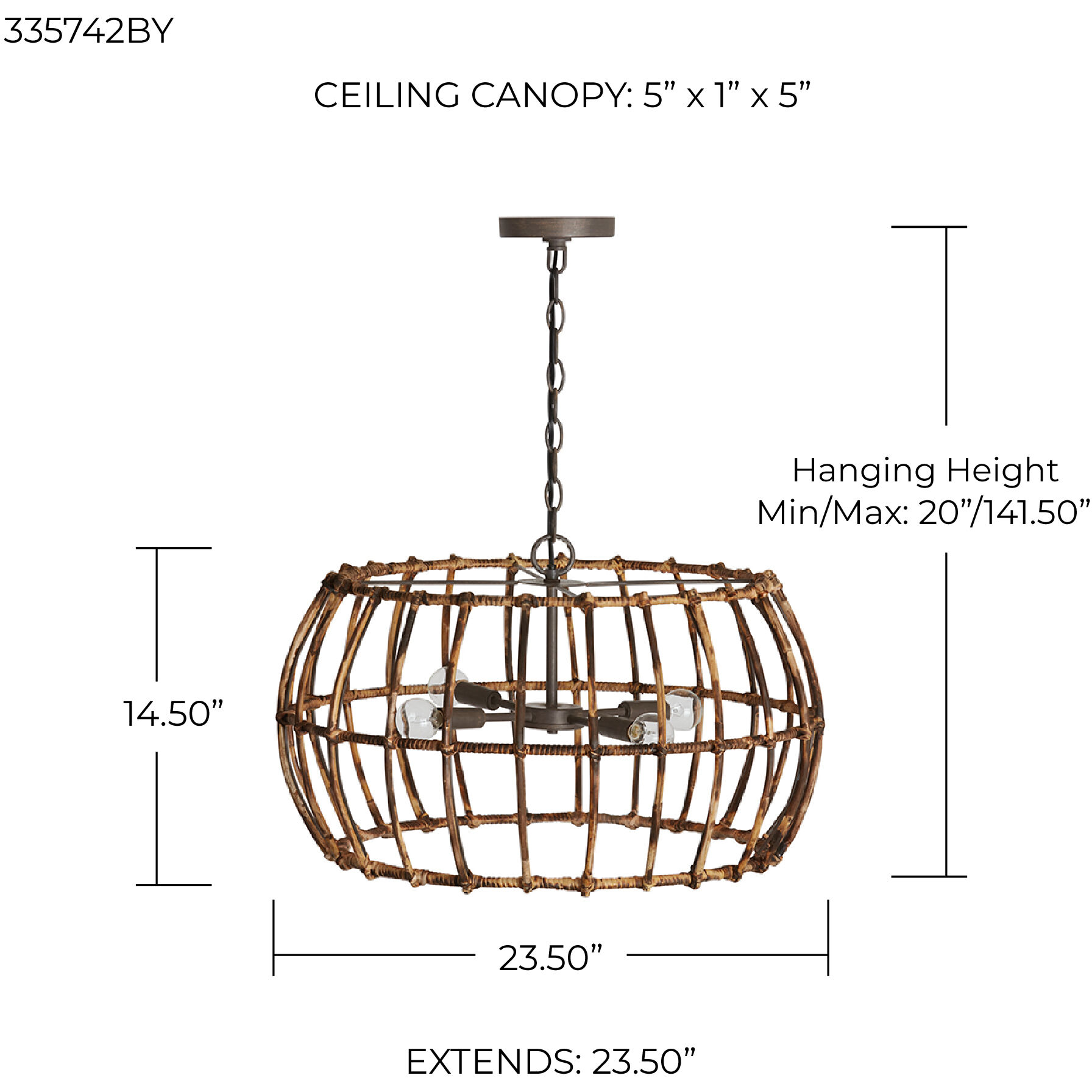 Sanibel 4 Light 24 inch Blazed Rattan and Nordic Grey Pendant Ceiling Light