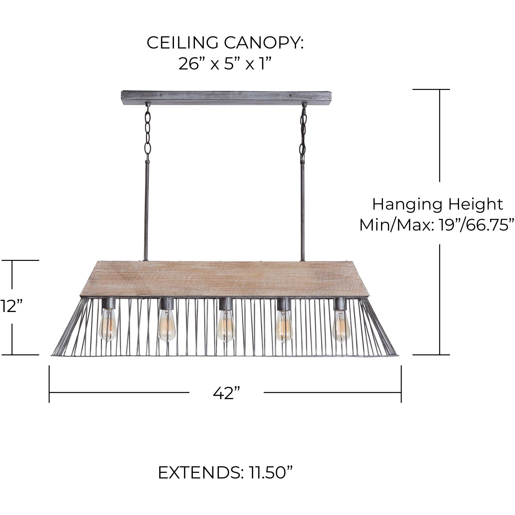 Russell 5 Light 42 inch Urban Wash Island Ceiling Light