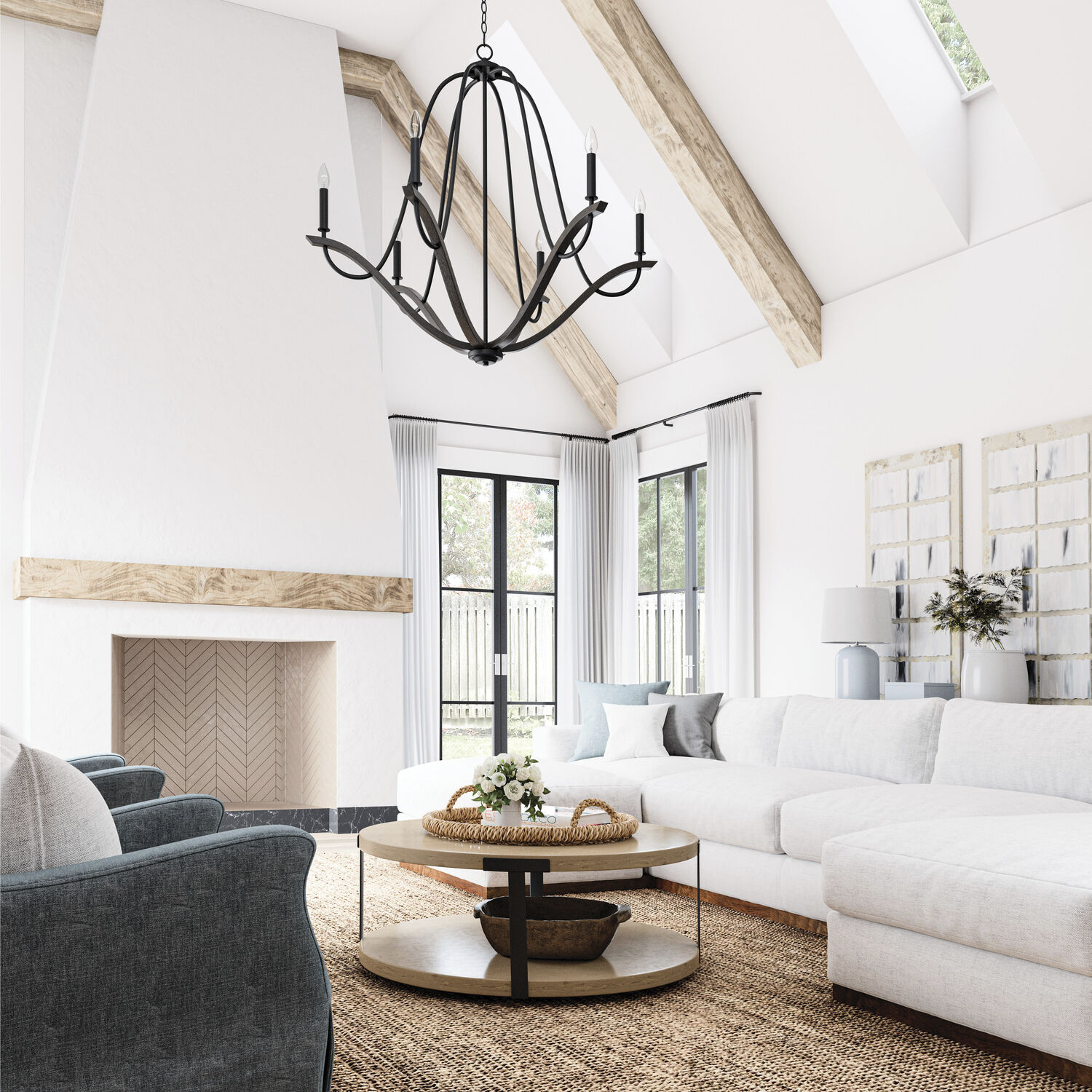 Clive 6 Light 43 inch Carbon Grey and Black Iron Chandelier Ceiling Light