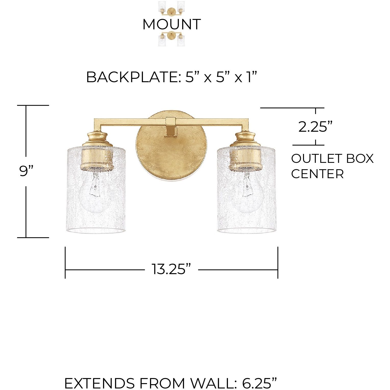 Milan 2 Light 13.25 inch Capital Gold Vanity Light Wall Light