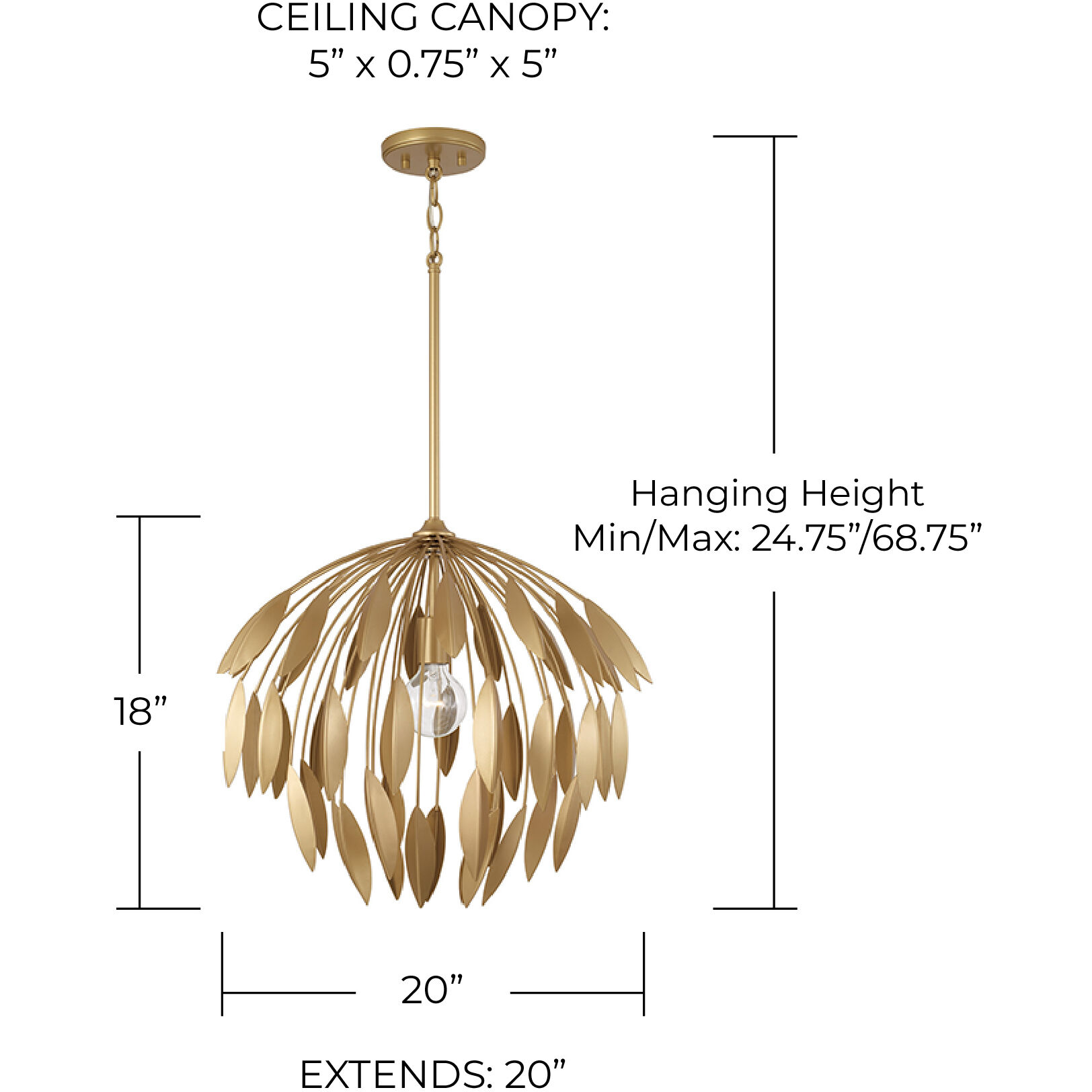Margeaux 1 Light 20 inch Buffed Gold Pendant Ceiling Light
