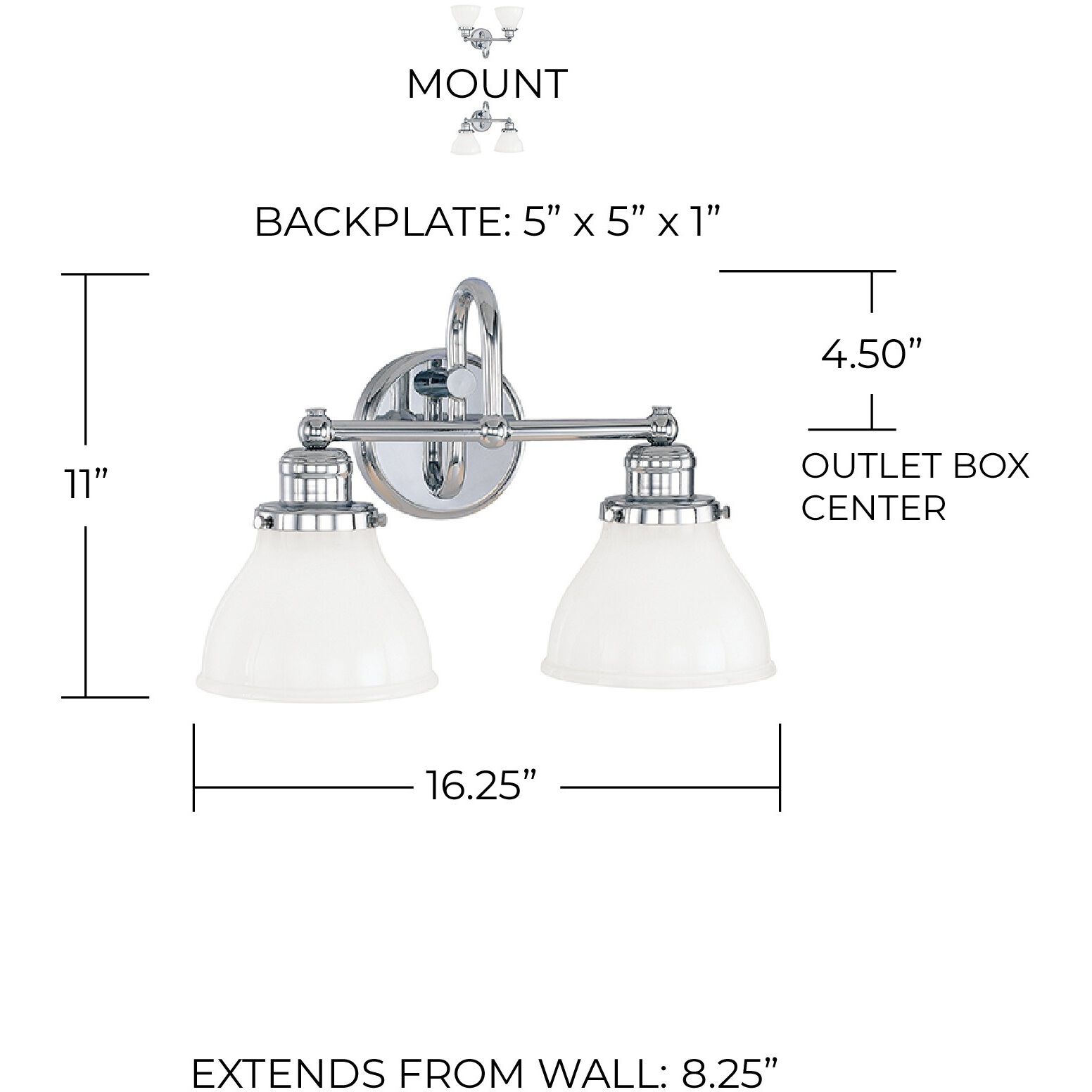 Baxter 2 Light 16 inch Chrome Vanity Light Wall Light in Milk