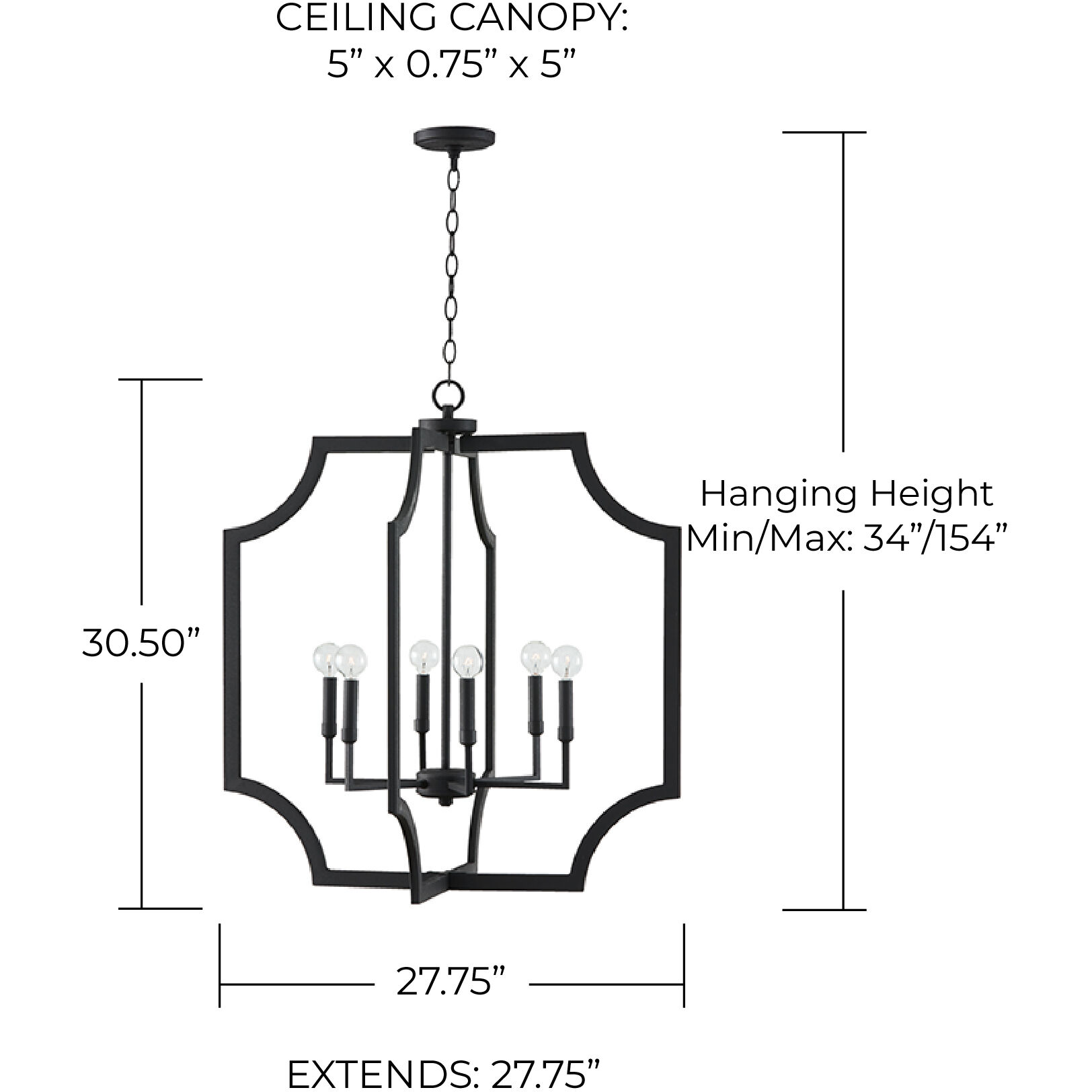 Lesley 6 Light 27.75 inch Black Iron Foyer Ceiling Light