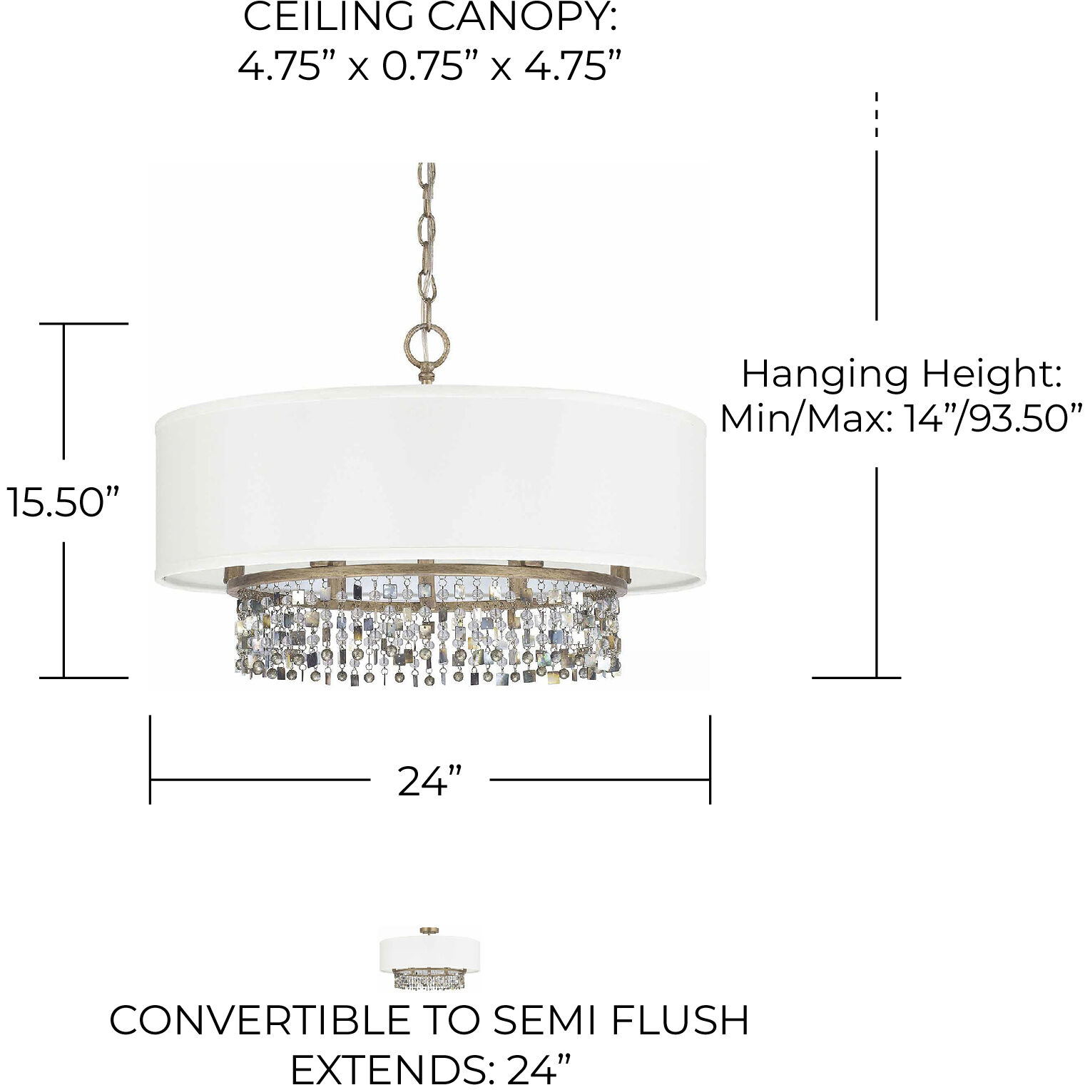 Harper 6 Light 24 inch Brushed Gold Pendant Ceiling Light, Convertible Dual Mount