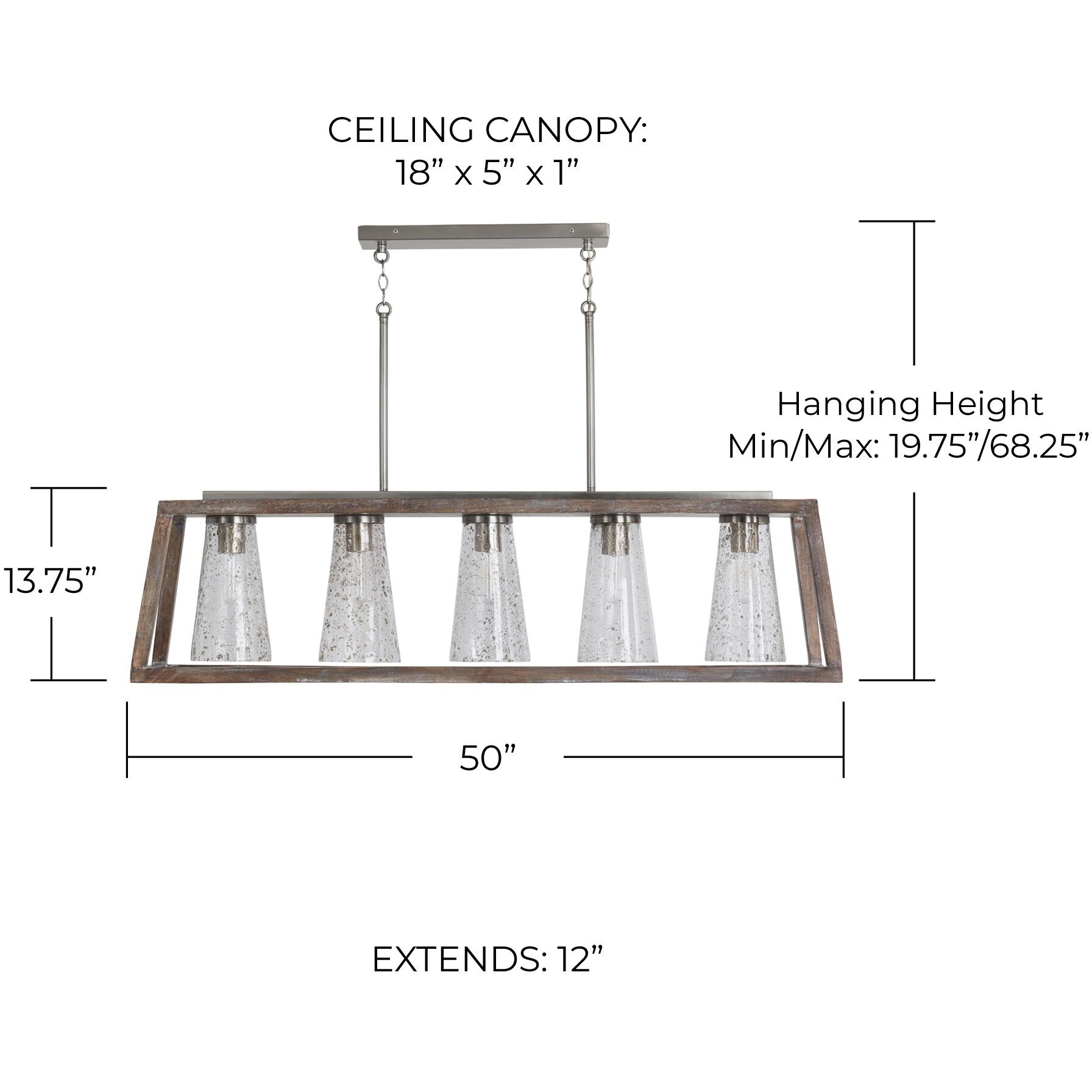 Connor 5 Light 50 inch Black Wash and Matte Nickel Island Ceiling Light
