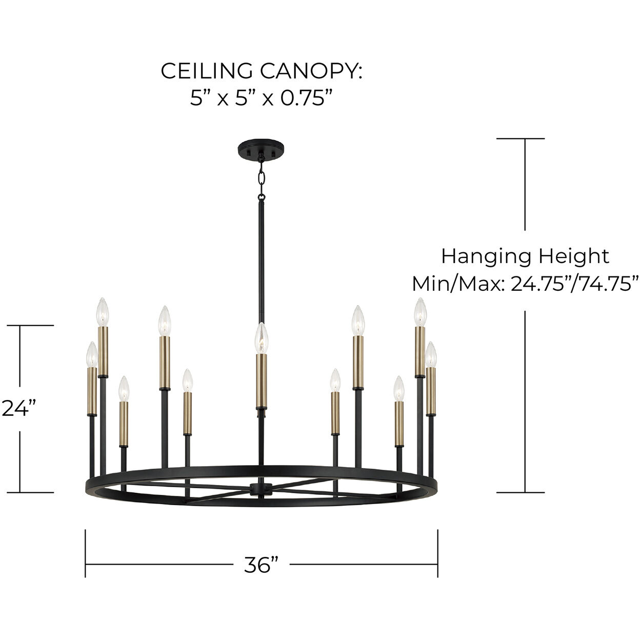 Davis 12 Light 36 inch Espresso and Brass Chandelier Ceiling Light