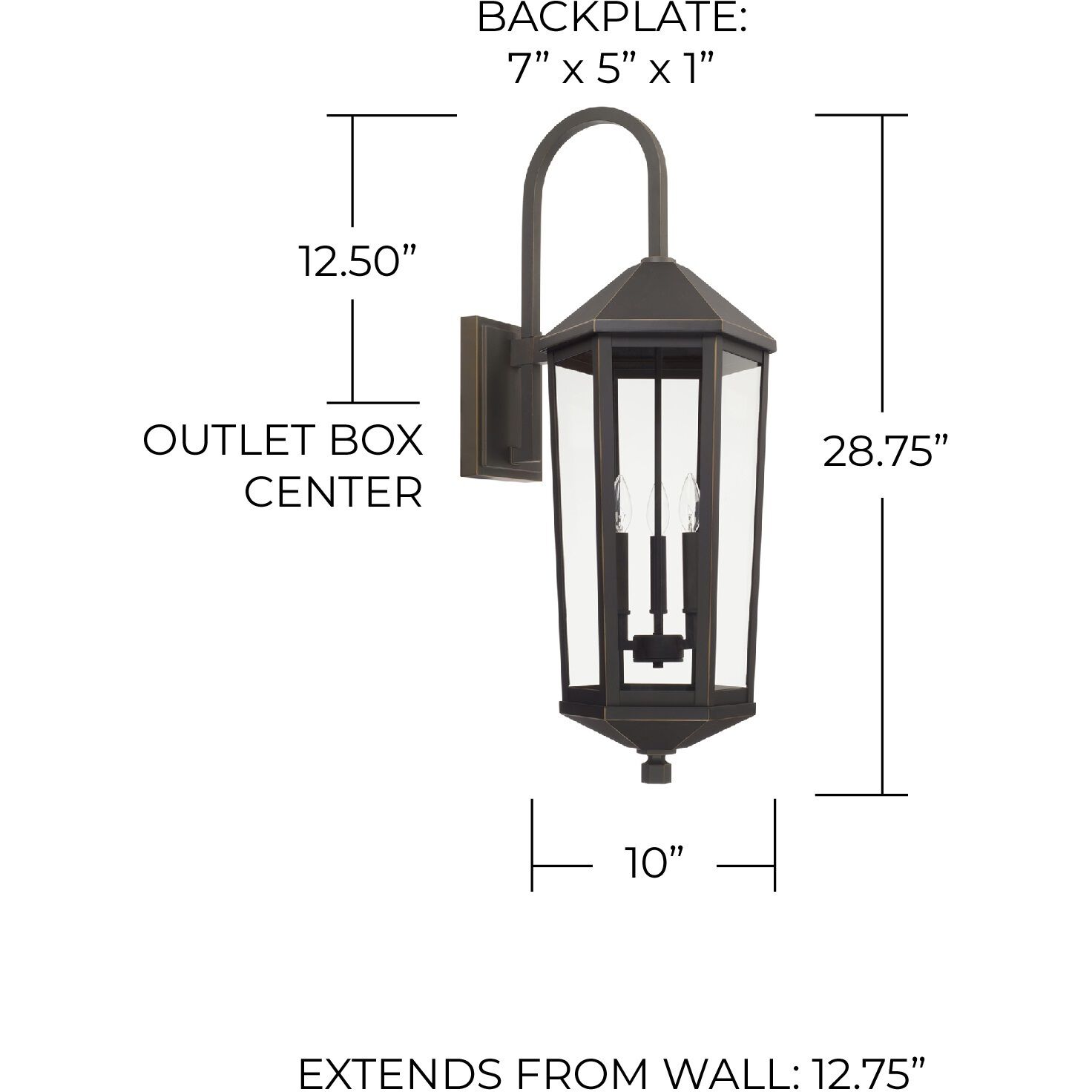 Ellsworth 3 Light 28.75 inch Oiled Bronze Outdoor Wall Lantern