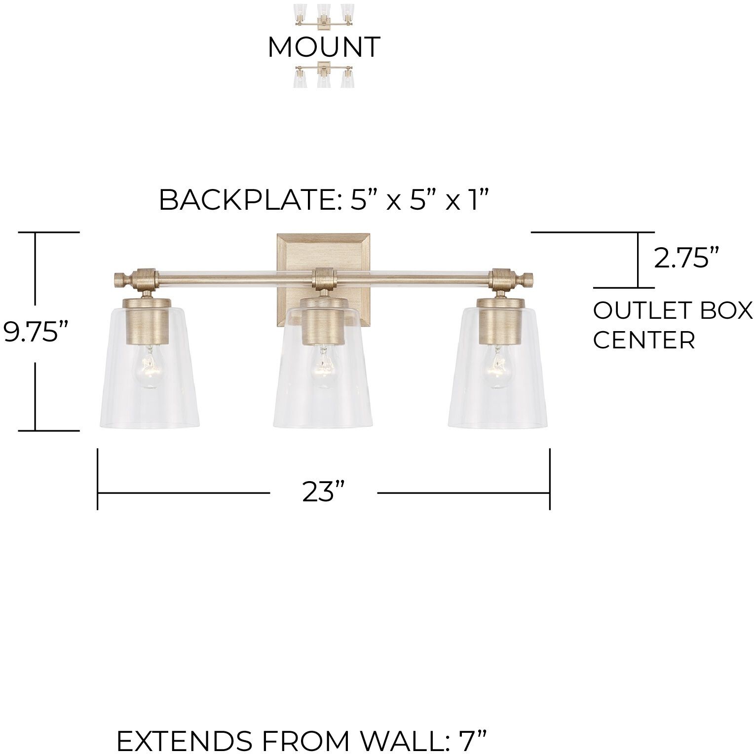 Breigh 3 Light 23 inch Brushed Champagne Vanity Light Wall Light
