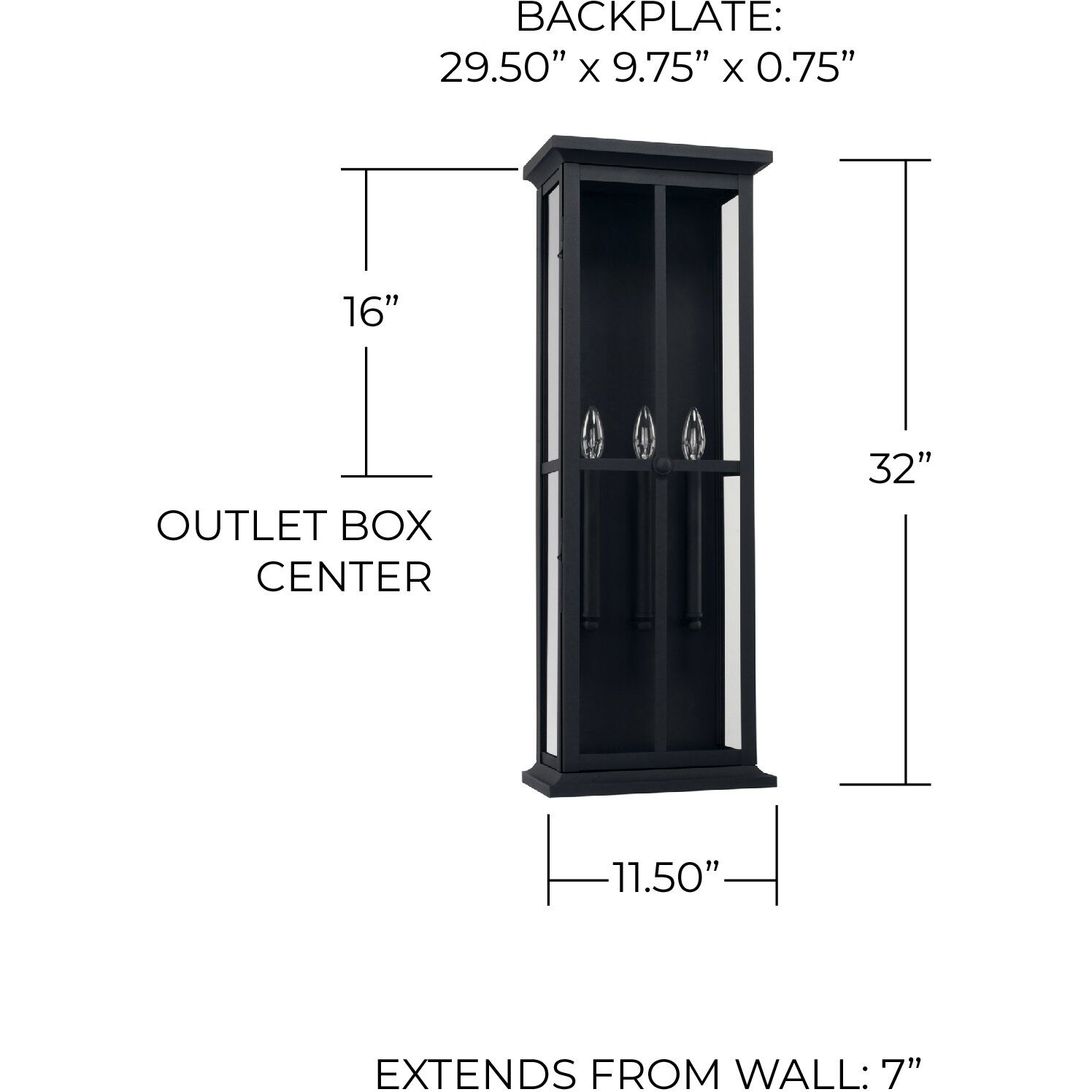 Mansell 3 Light 32 inch Black Outdoor Wall Lantern