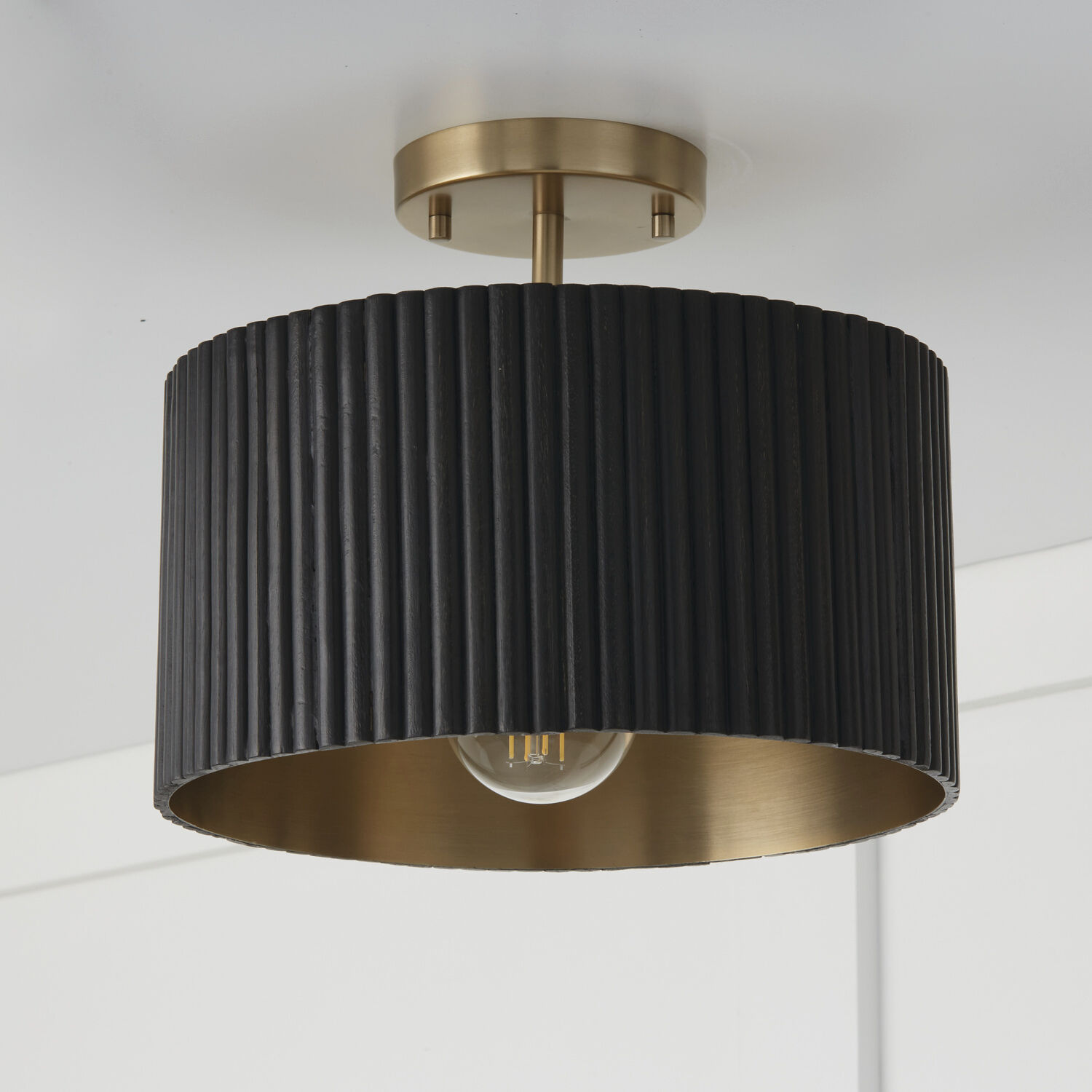 Donovan 1 Light 12.5 inch Black Stain and Matte Brass Semi-Flush Ceiling Light, Convertible Dual Mount