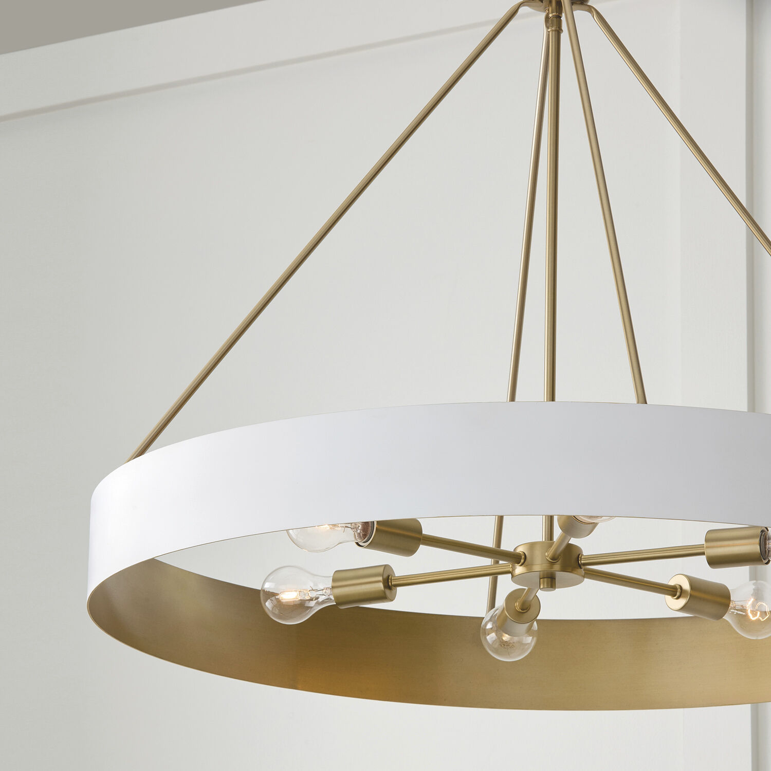 Weller 6 Light 35.75 inch Matte Brass and White Chandelier Ceiling Light