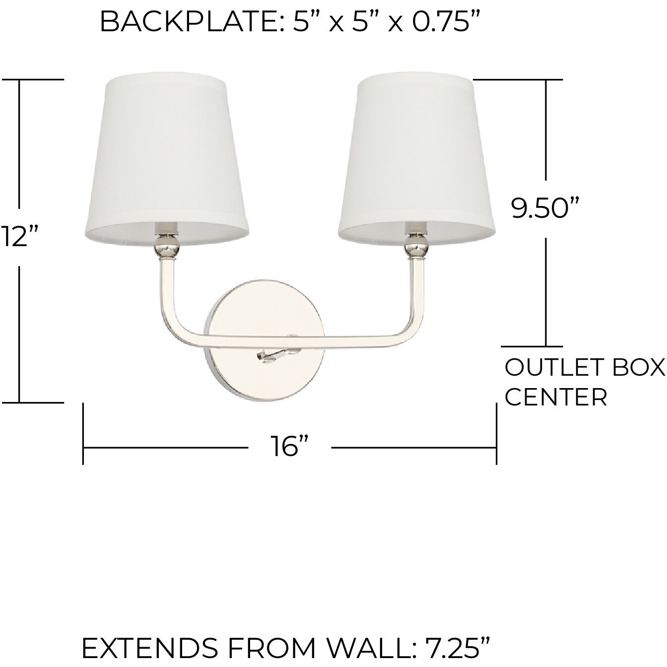 Dawson 2 Light 16 inch Polished Nickel Vanity Light Wall Light