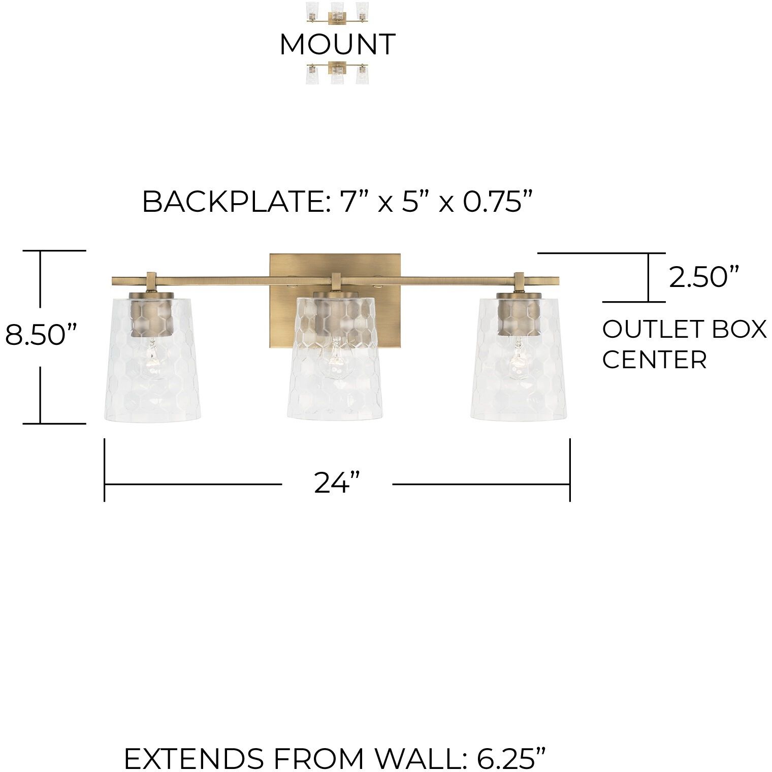 Burke 3 Light 24 inch Aged Brass Vanity Light Wall Light