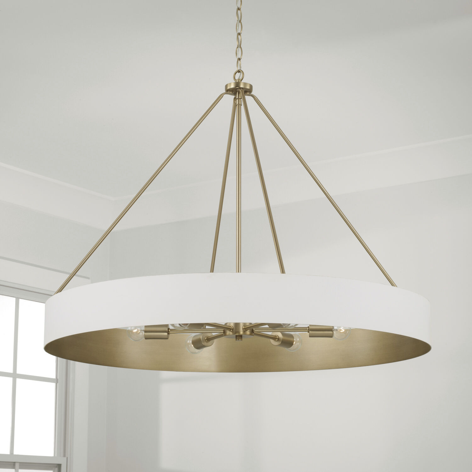 Weller 6 Light 35.75 inch Matte Brass and White Chandelier Ceiling Light