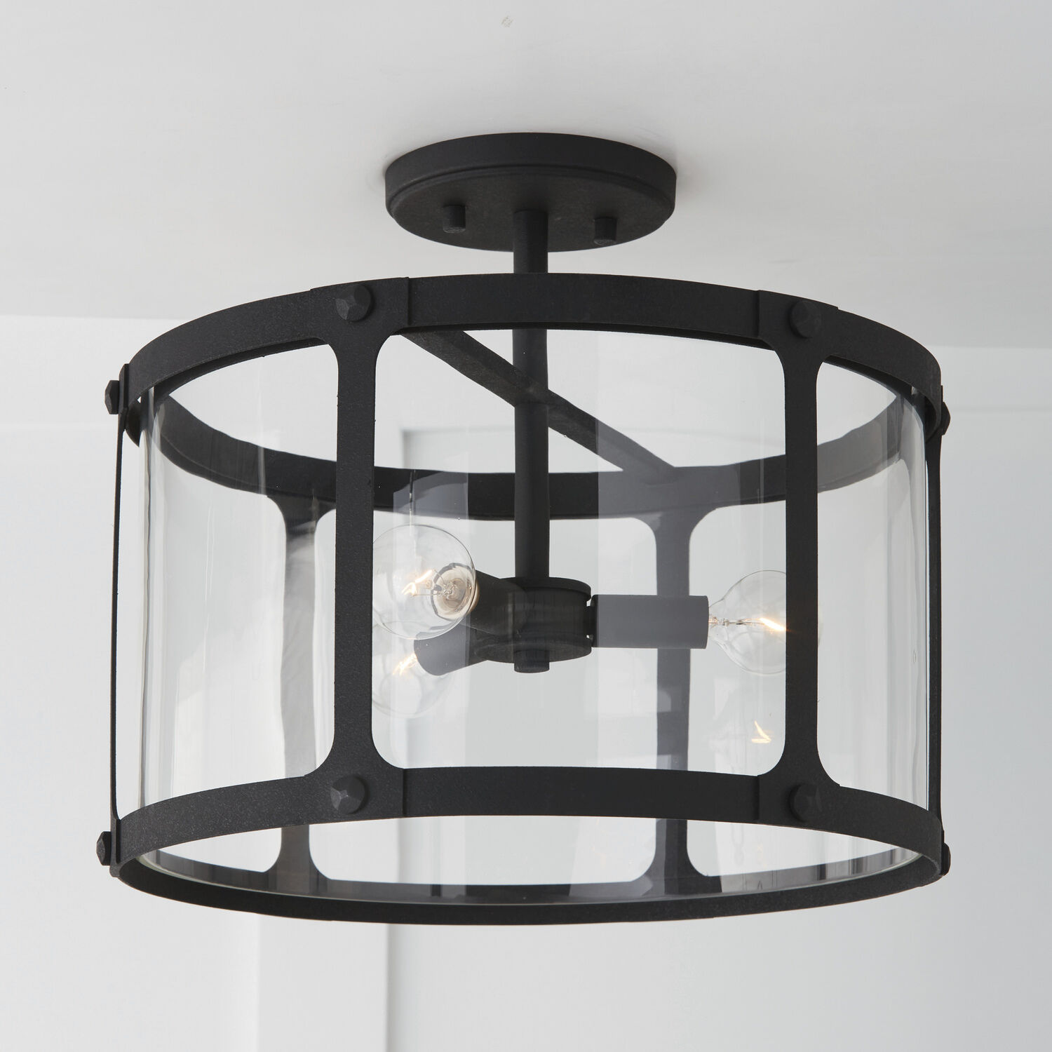 Brennen 3 Light 15 inch Black Iron Semi-Flush Mount Ceiling Light, Convertible Dual Mount