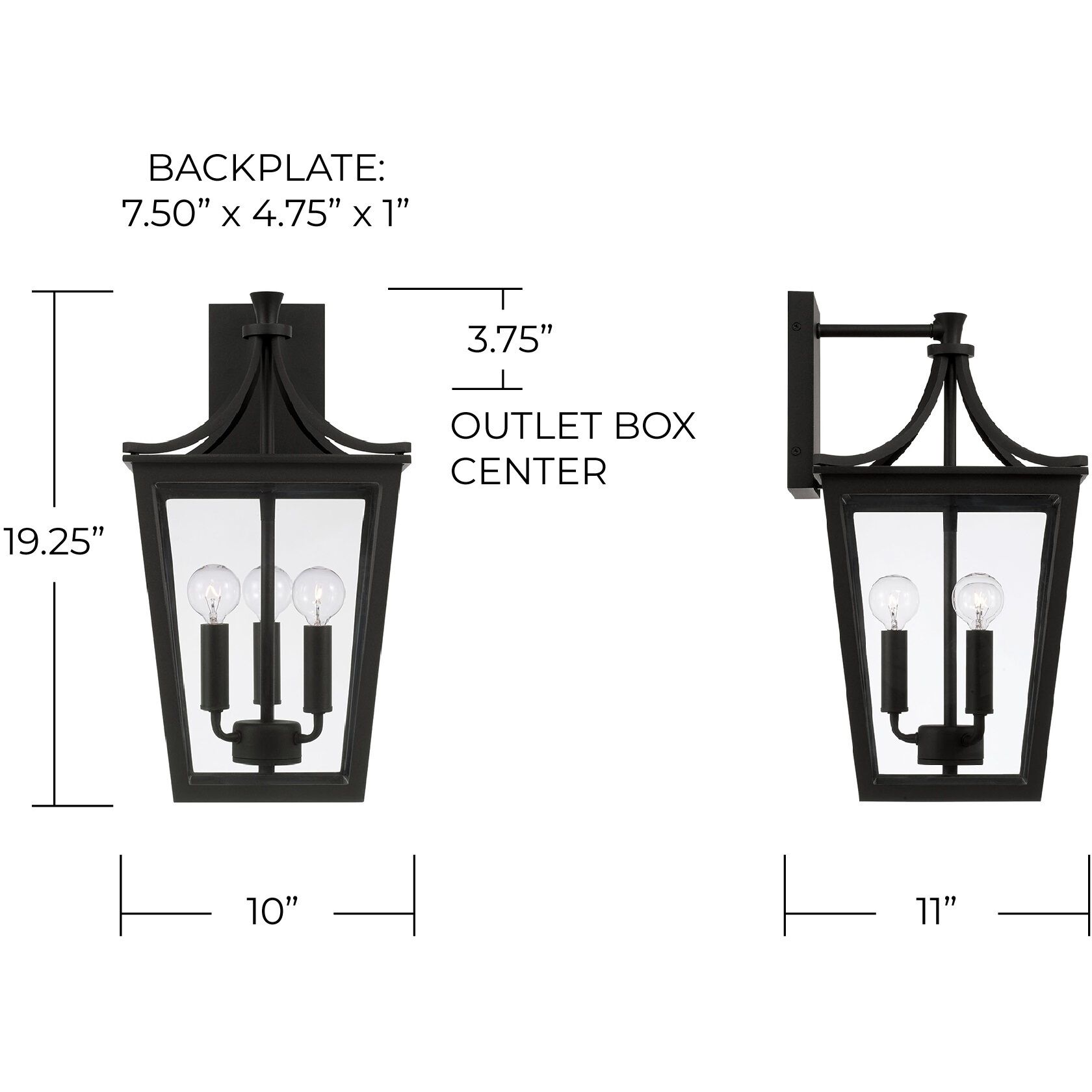 Adair 3 Light 19.25 inch Black Outdoor Wall Lantern