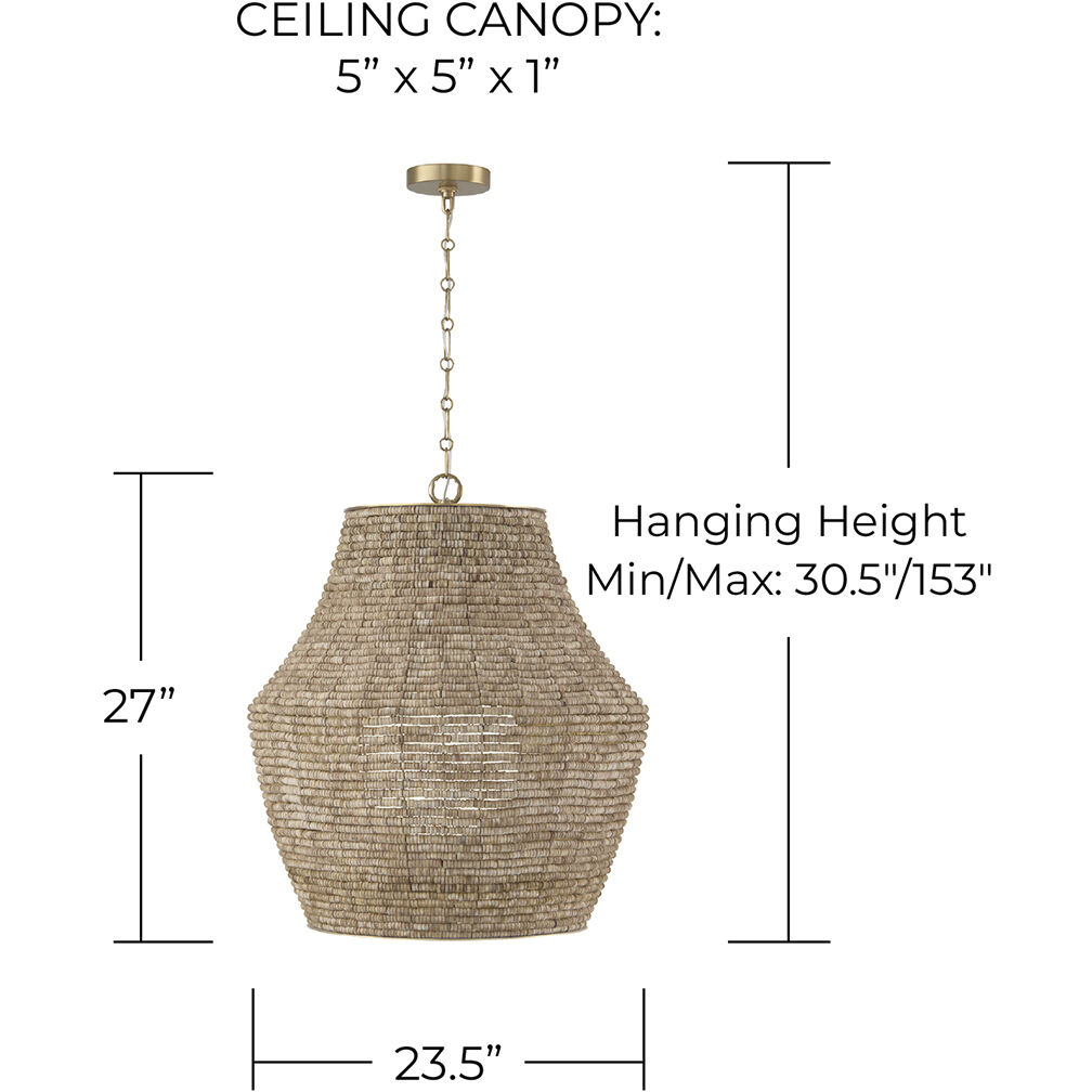 Morada 1 Light 23.5 inch Light Fawn and Matte Brass Pendant Ceiling Light