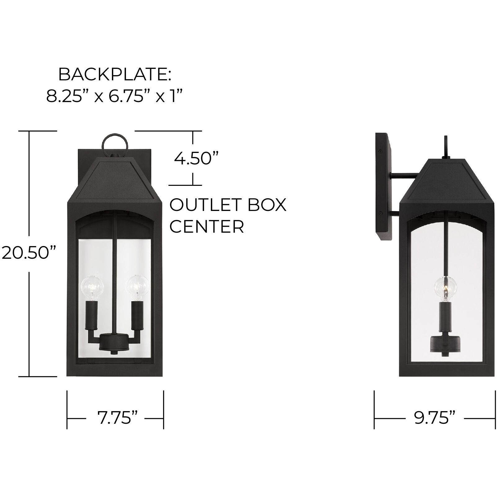 Burton 2 Light 21 inch Black Outdoor Wall Lantern