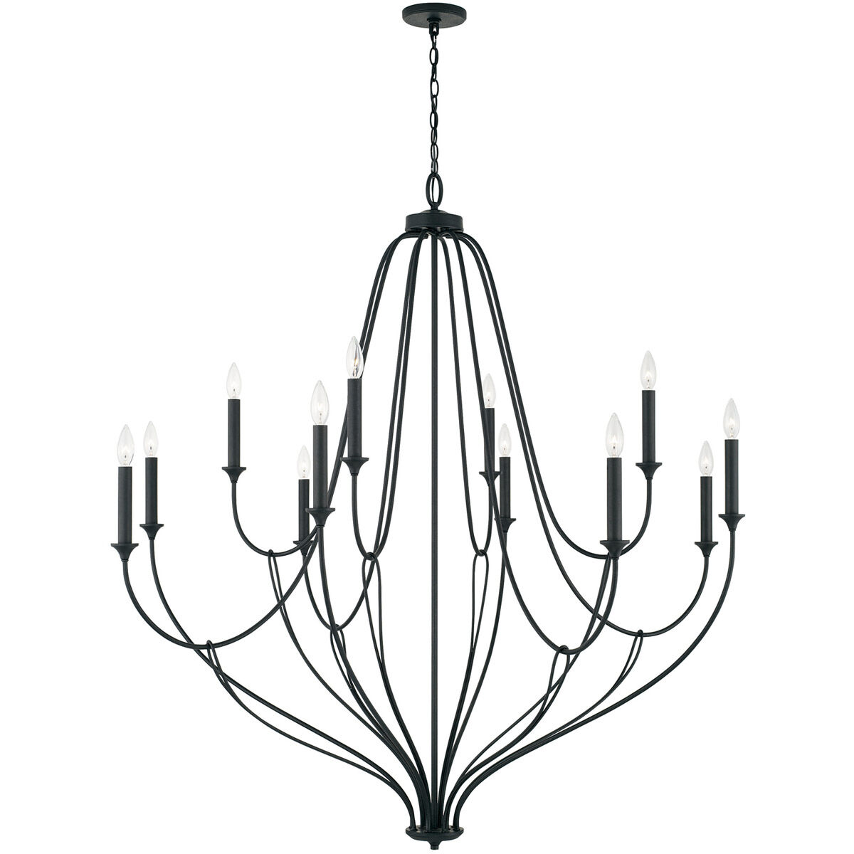 Bentley 12 Light 52 inch Black Iron Chandelier Ceiling Light