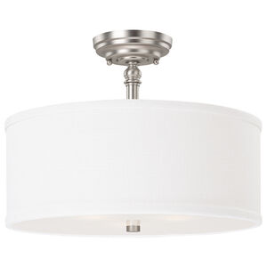 Loft 3 Light 15 inch Matte Nickel Semi-Flush Mount Ceiling Light in White Fabric Shade