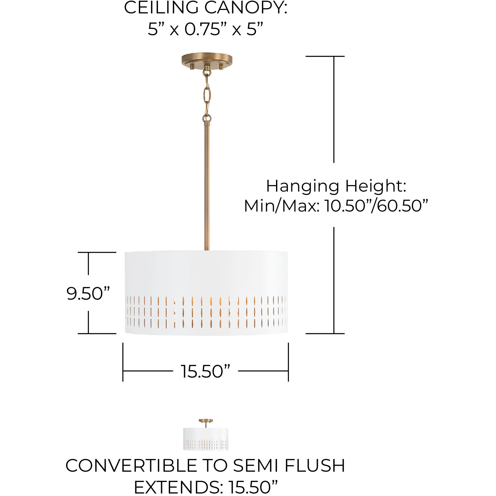 Dash 3 Light 15.5 inch Aged Brass and White Semi-Flush Mount Ceiling Light