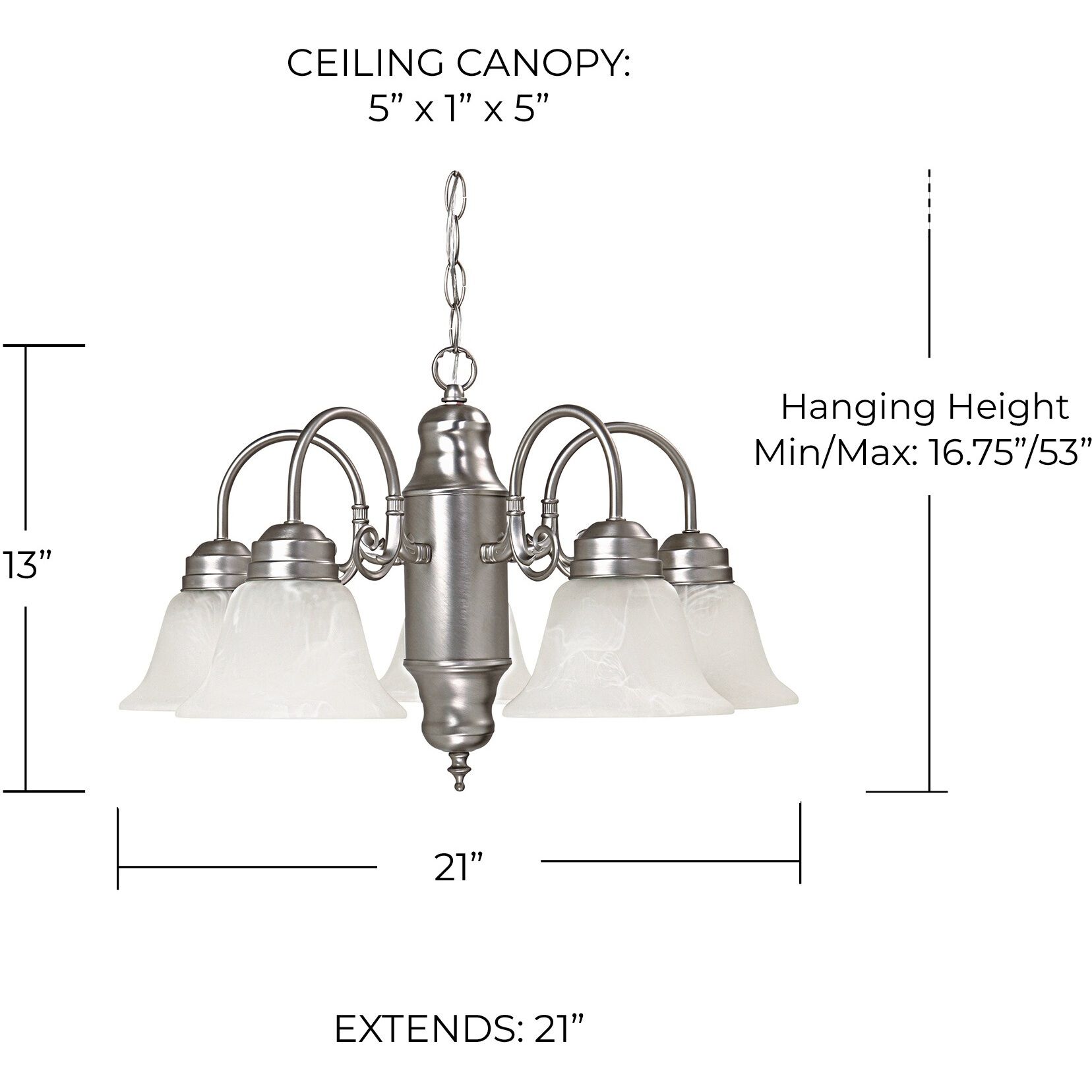 David 5 Light 21 inch Matte Nickel Chandelier Ceiling Light