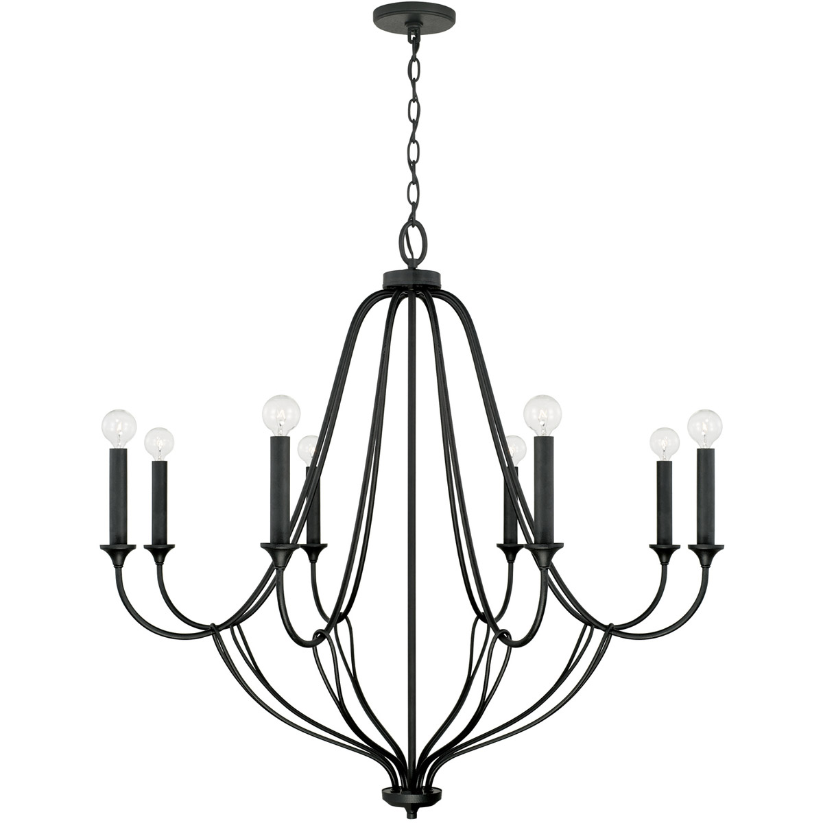Bentley 8 Light 37.5 inch Black Iron Chandelier Ceiling Light